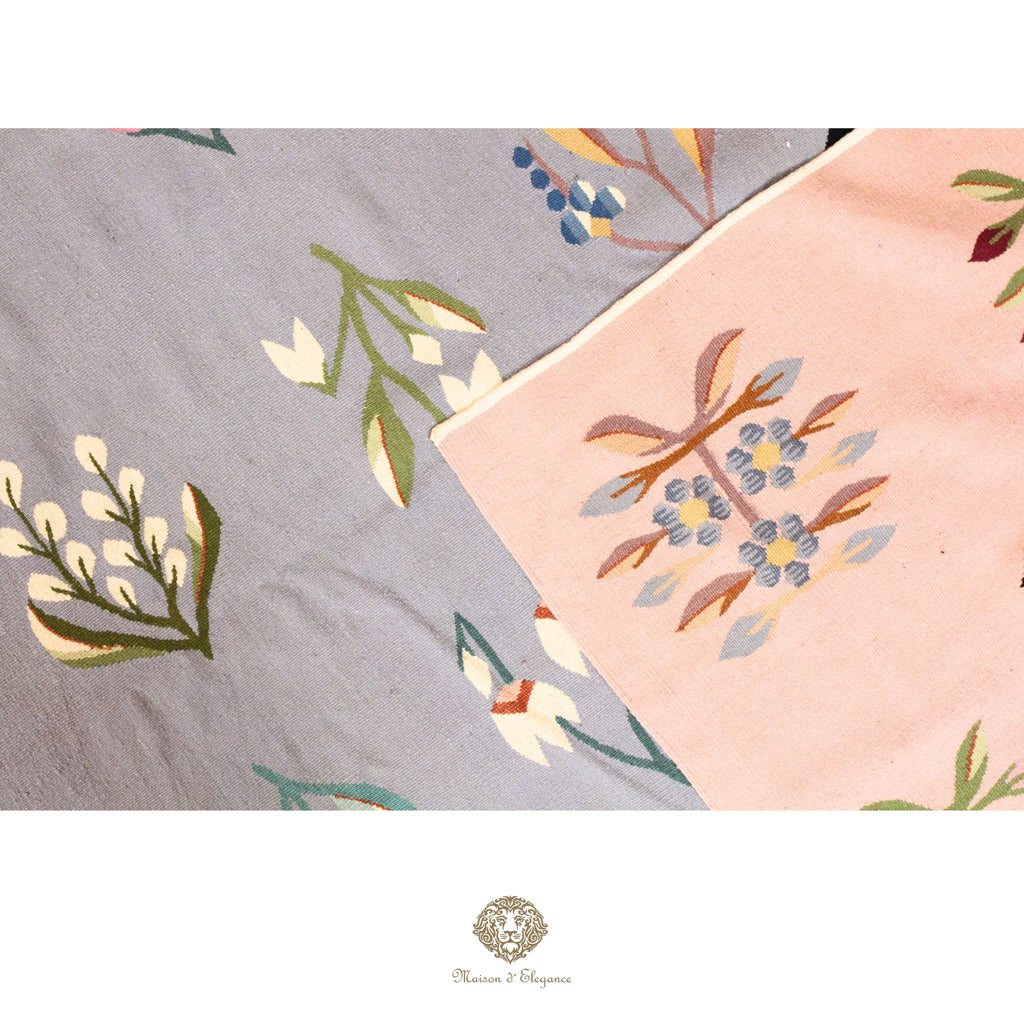 Alfombra Kilim fina, tejido plano, lana color natural | Diseño floral europeo, 281x387 cm