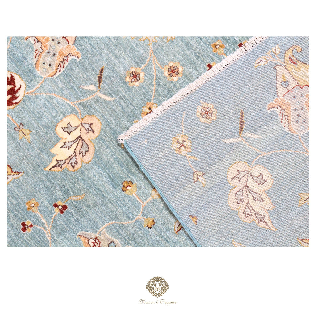 Alfombra de lana estilo Tabriz, superfina color azul marfil con diseño floral | Elegancia 240x308 cm