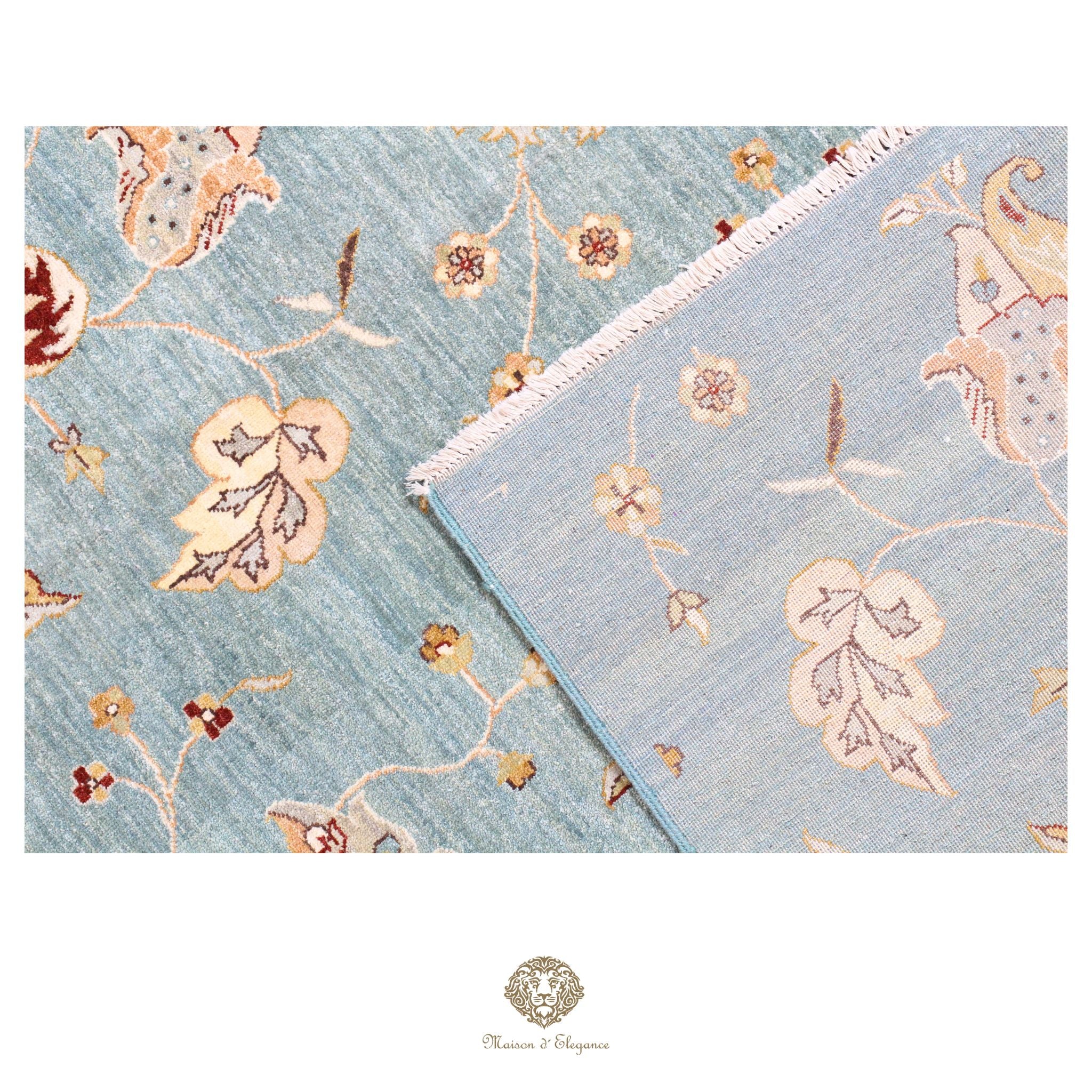 Alfombra de lana estilo Tabriz, superfina color azul marfil con diseño floral | Elegancia 240x308 cm