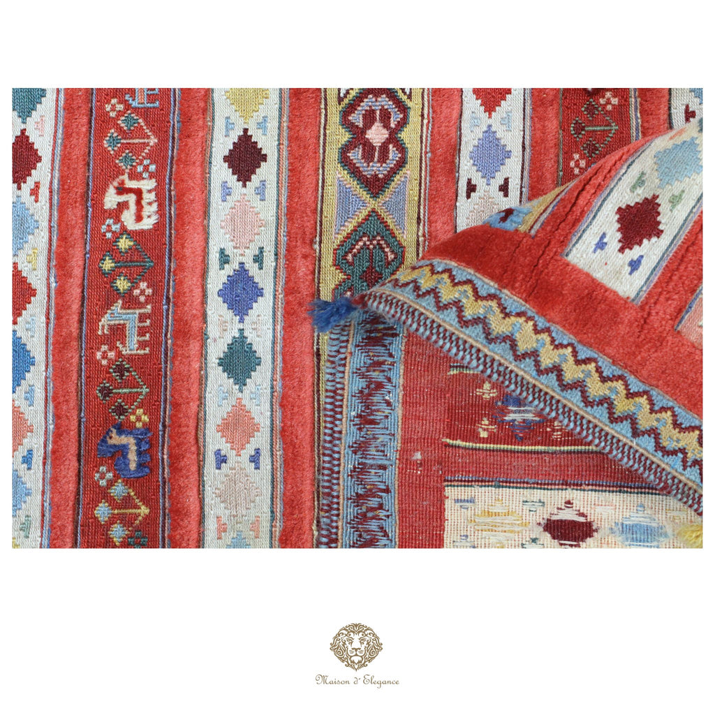 Kilim y alfombra persa Kashkuli de lana con tejido bitécnico | Relieve hecho a mano, color natural, 144 x 200 cm
