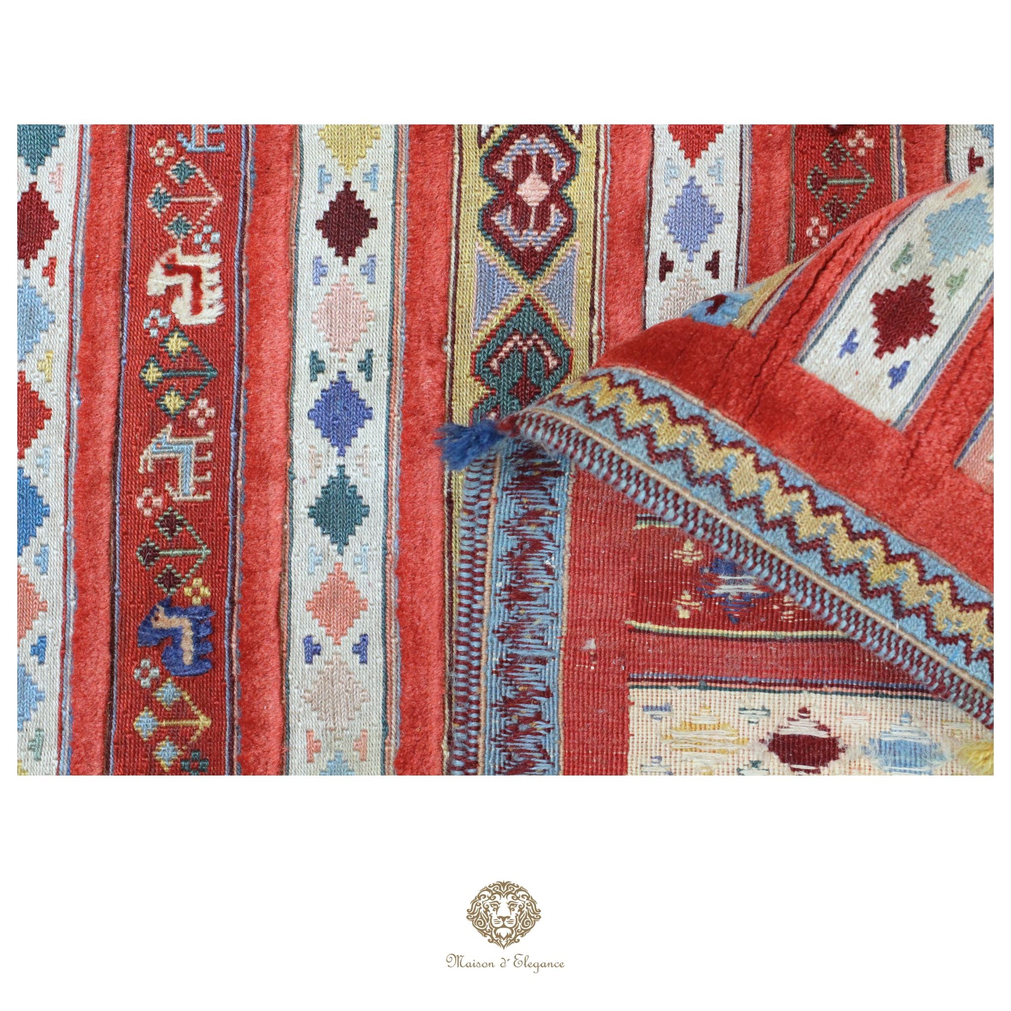 Kilim y alfombra persa Kashkuli de lana con tejido bitécnico | Relieve hecho a mano, color natural, 144 x 200 cm