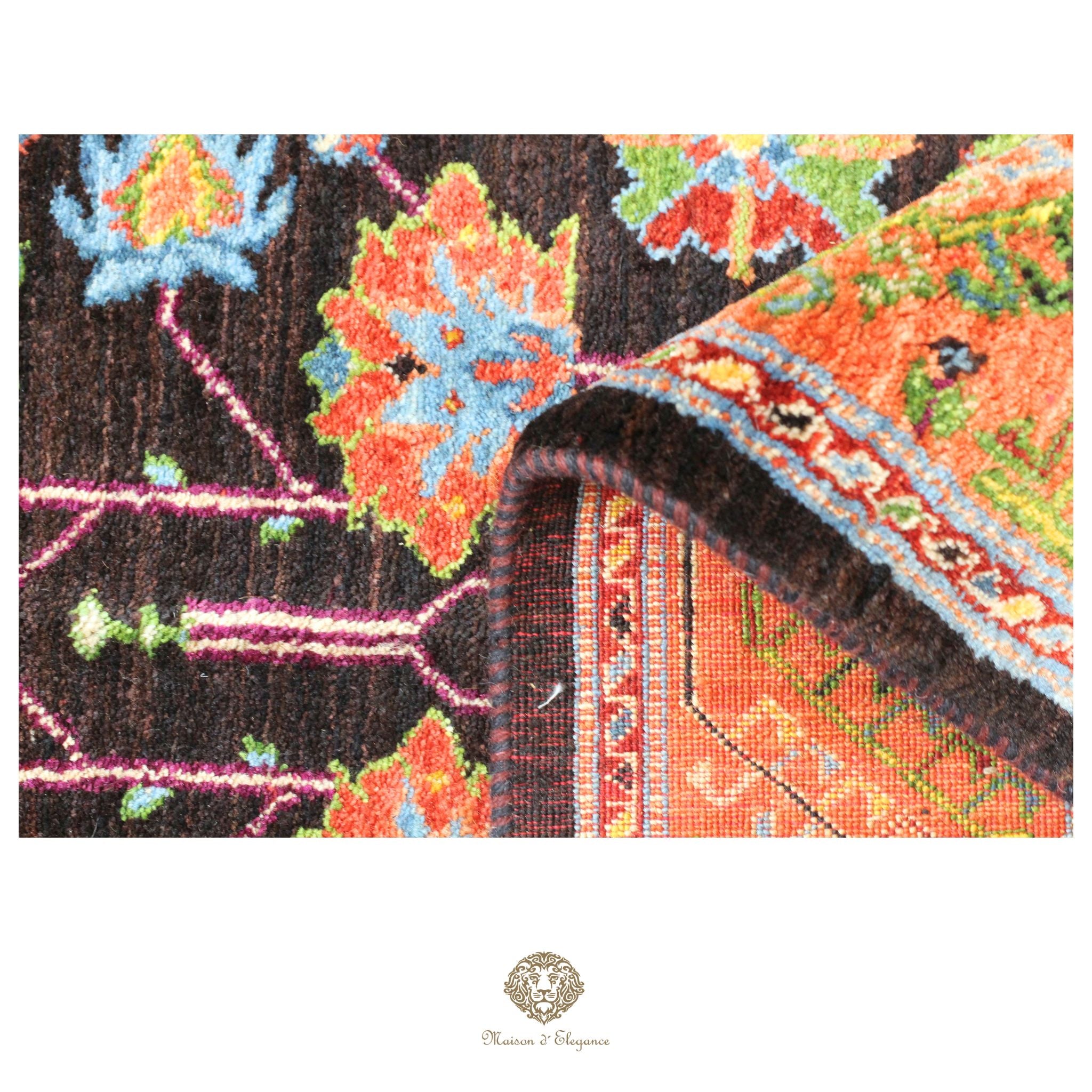 Alfombra persa exclusiva Kashkuli con diseño floral y tintes naturales | Lana Loribaft hecha a mano, 124 x 290 cm