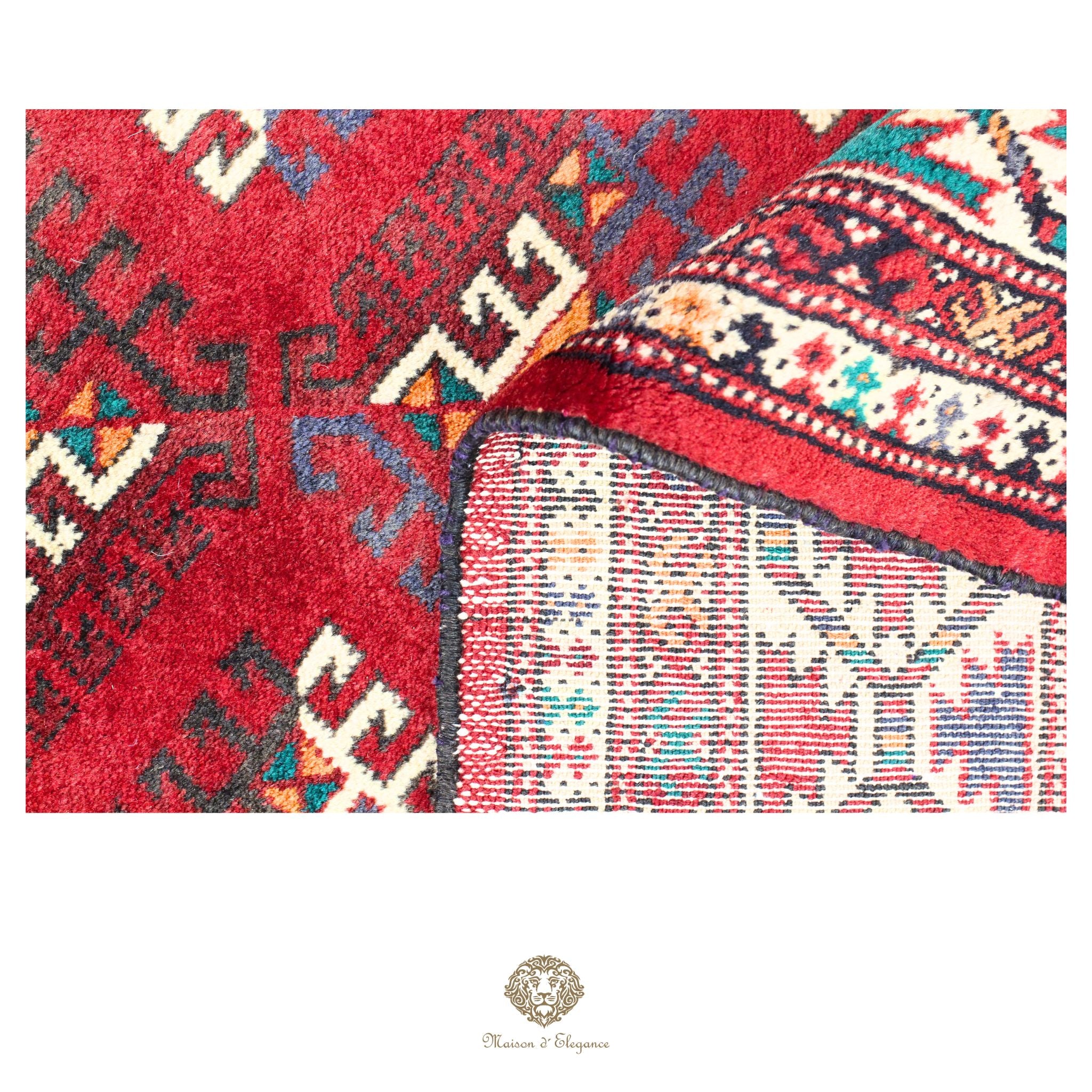 Alfombra persa tradicional de lana Belutch, color rojo | Diseño geométrico nómada, 212 x 332 cm