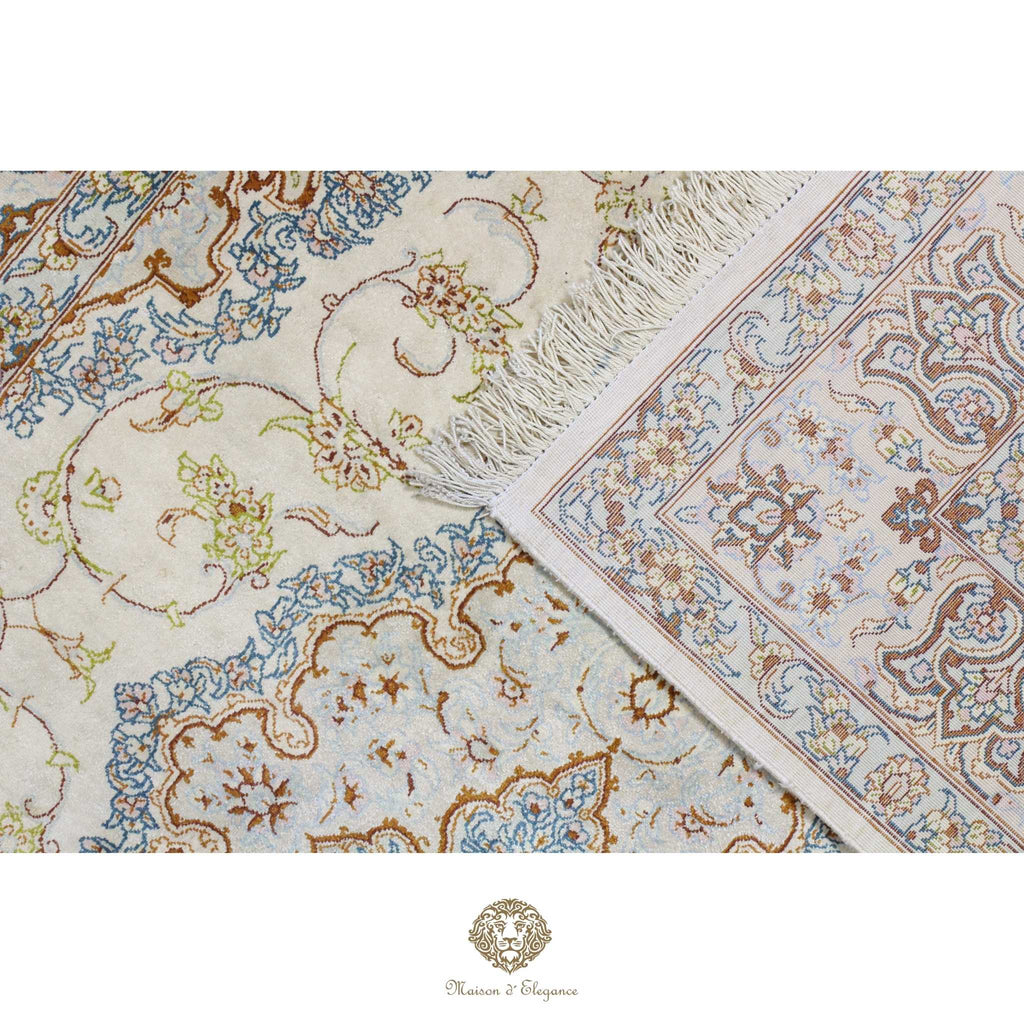 Alfombra persa exclusiva de seda pura, anudada a mano, teñida de forma natural, obra maestra de alta gama, firmada, 101 x 152 cm
