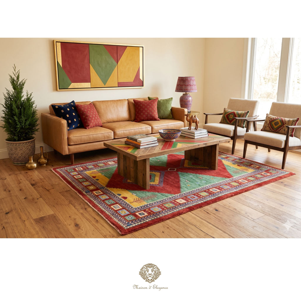 Alfombra persa Kashkuli colorida naturale | Gabbeh de lana hecha a mano 124 x 183 cm