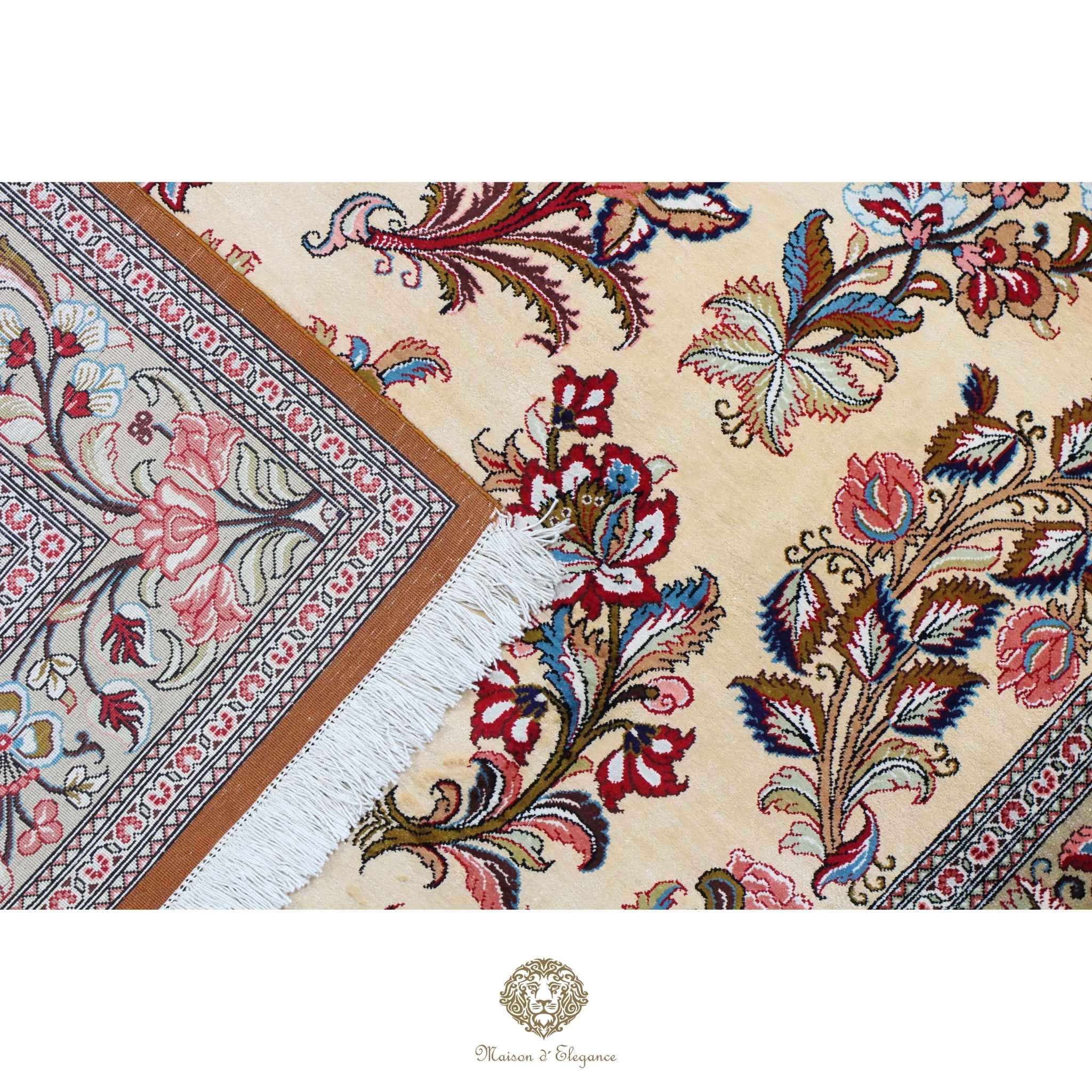 Alfombra persa exclusiva de seda pura, anudada a mano, teñida de forma natural, obra maestra de alta gama, firmada, 98 x 150 cm