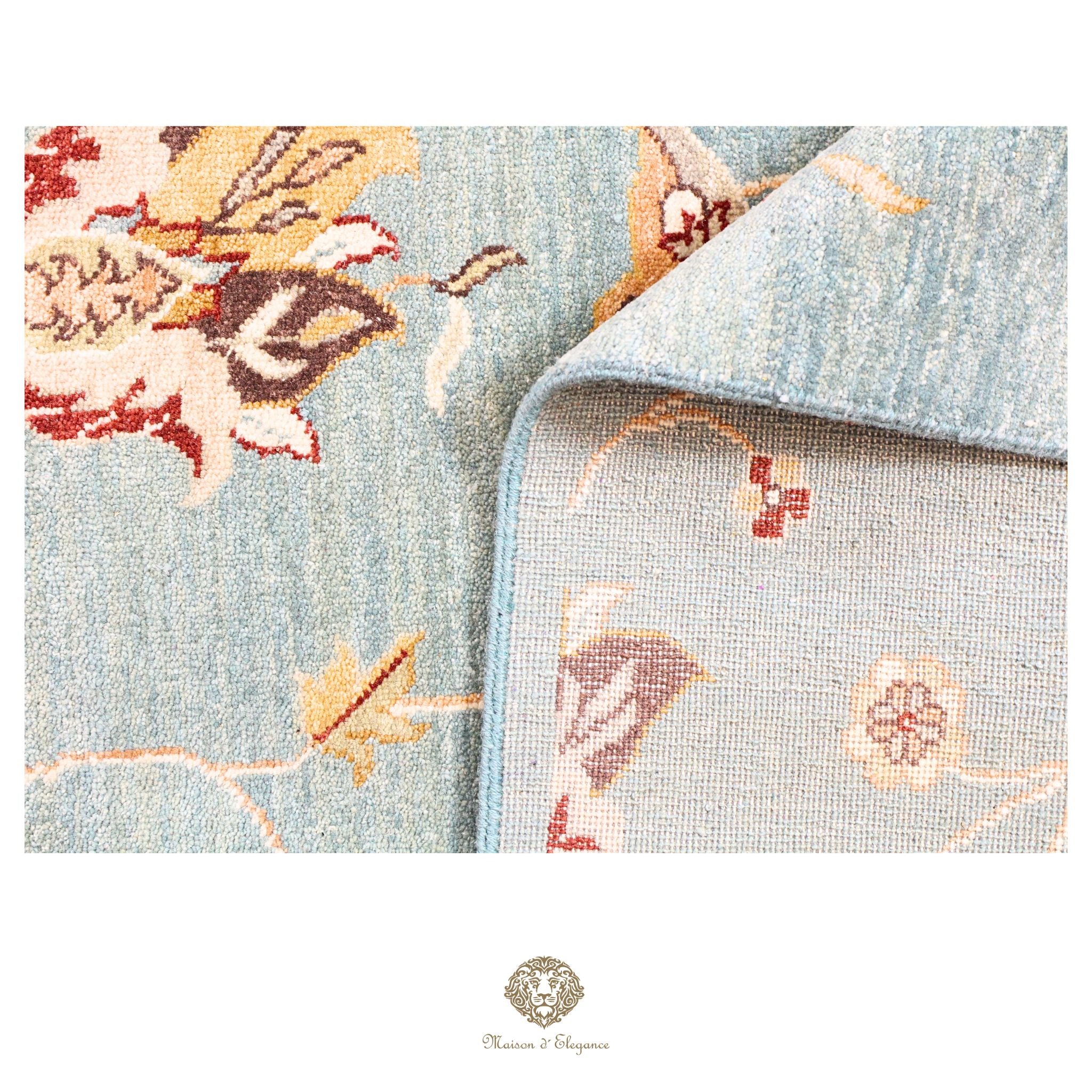 Alfombra de lana estilo Tabriz, superfina color azul marfil con diseño floral | Elegancia 240x308 cm