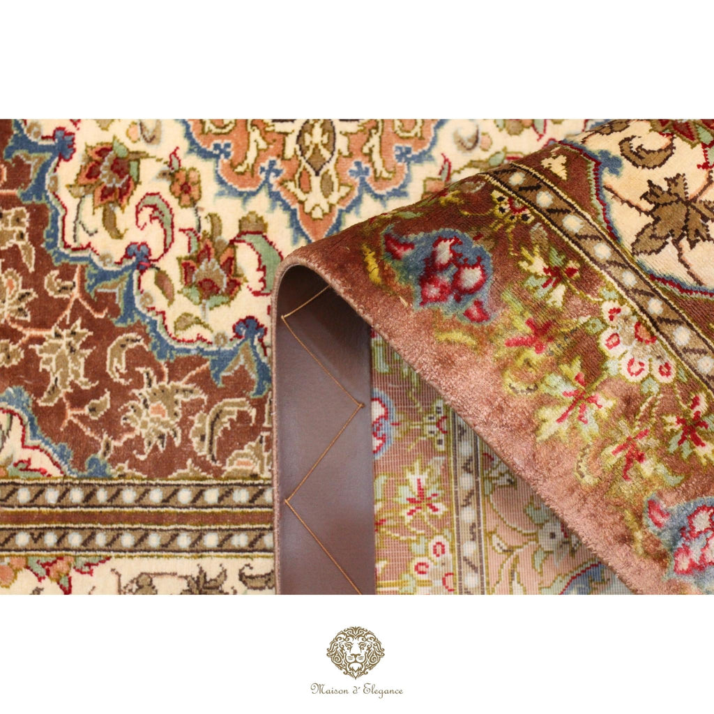 High-End Pure Silk Persian Rug - Hand-Knotted Natural Dyed Masterpiece with Signature