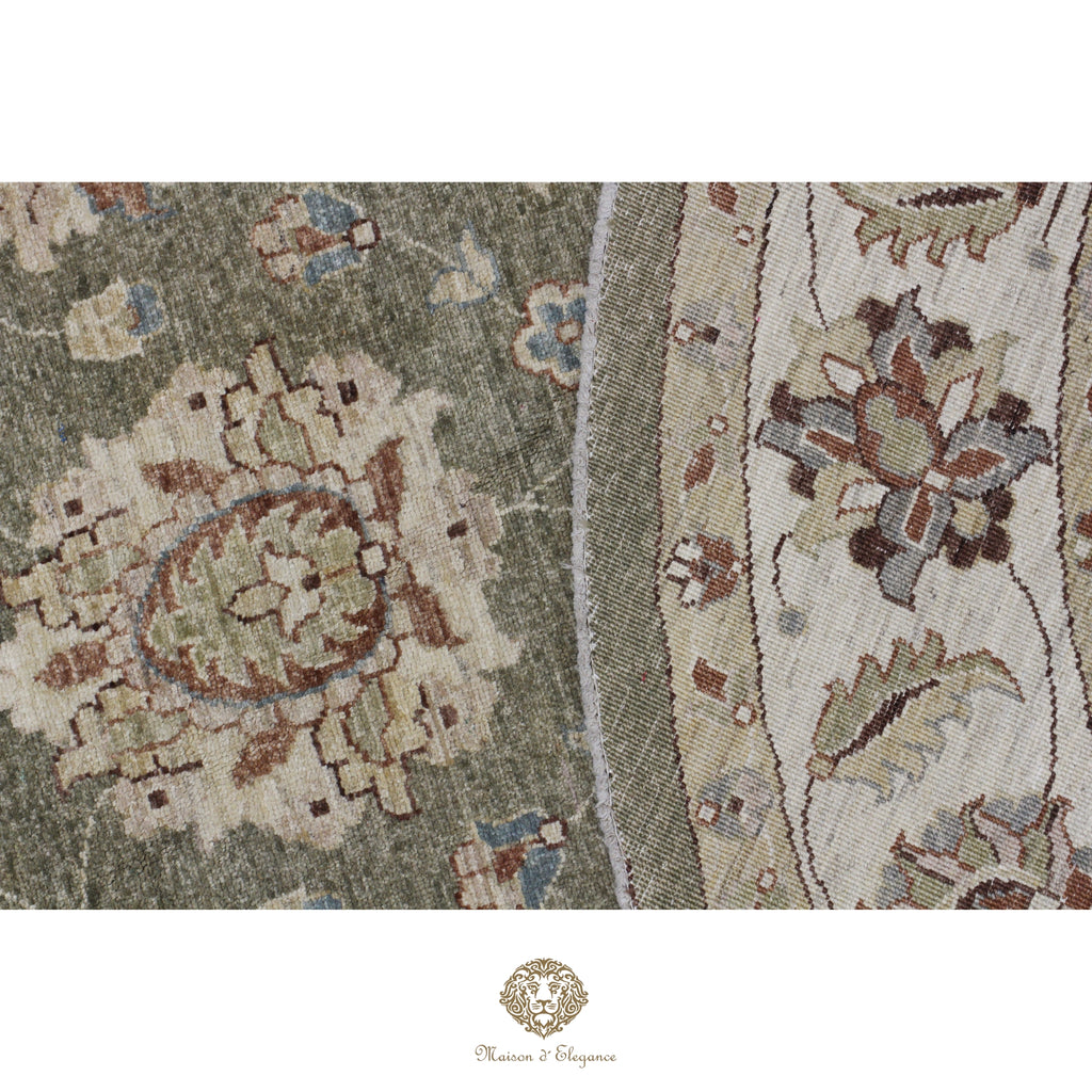 Alfombra Persa Redonda Kashan Anudada a Mano | Lana Verde con Diseño Floral 200x200 cm diametro