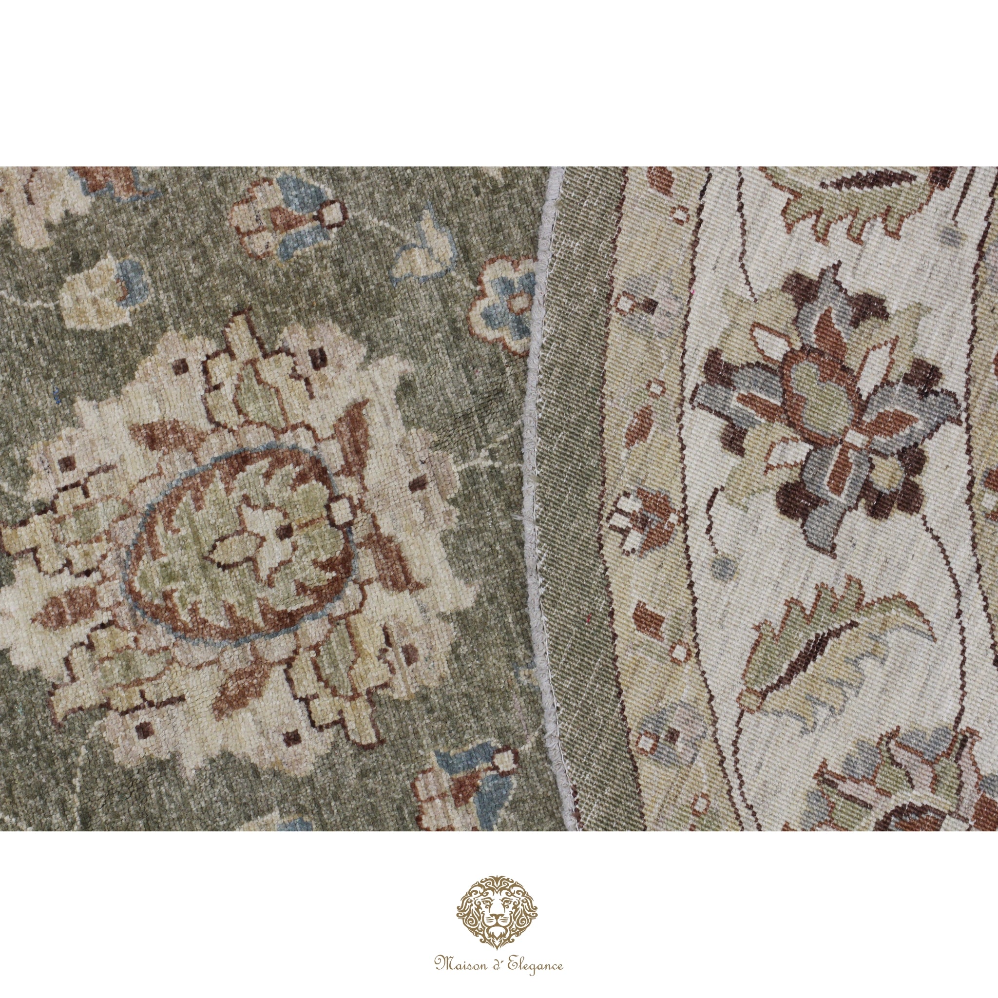 Alfombra Persa Redonda Kashan Anudada a Mano | Lana Verde con Diseño Floral 200x200 cm diametro
