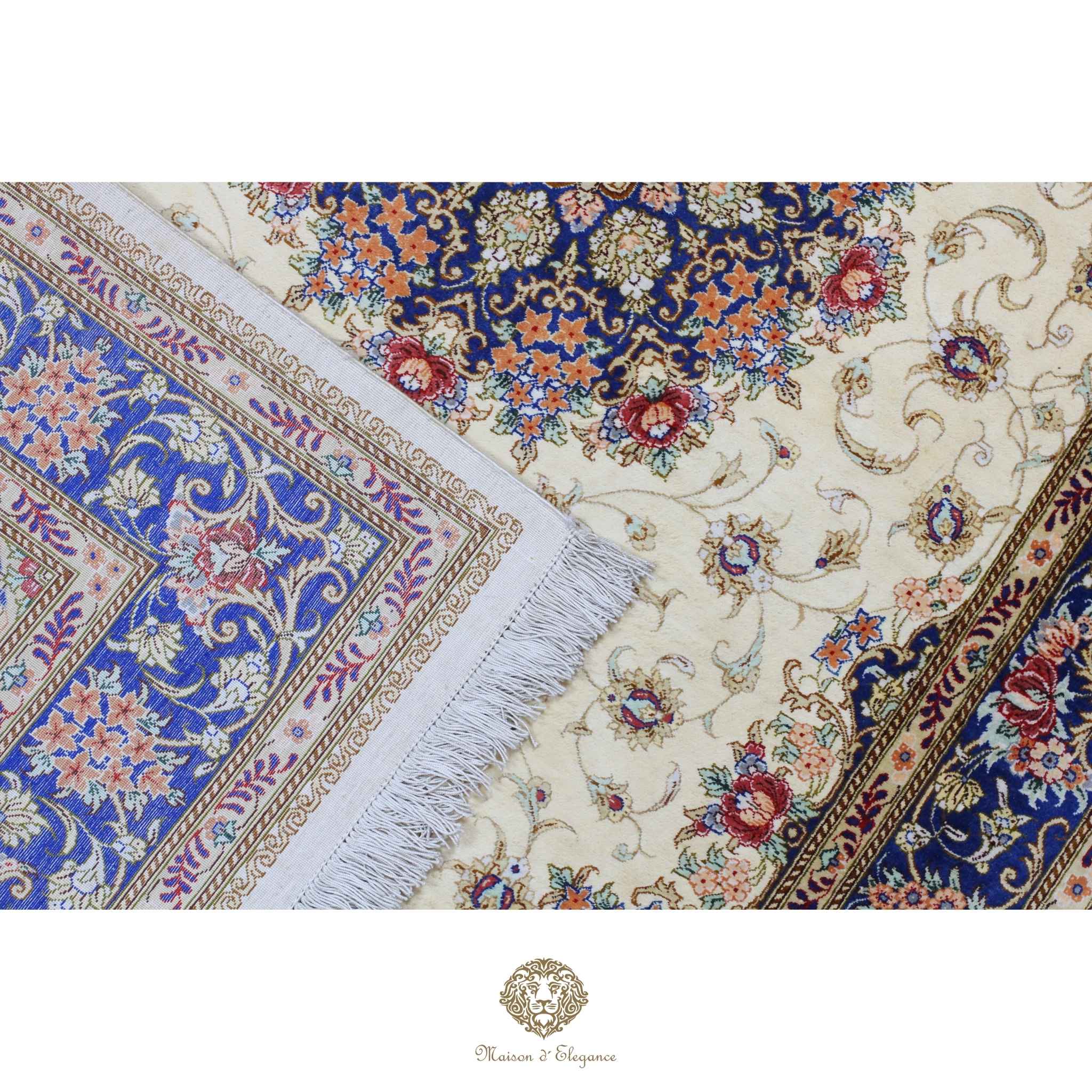 Alfombra persa exclusiva de seda pura, anudada a mano, teñida de forma natural, obra maestra de alta gama, firmada, 98 x 153 cm