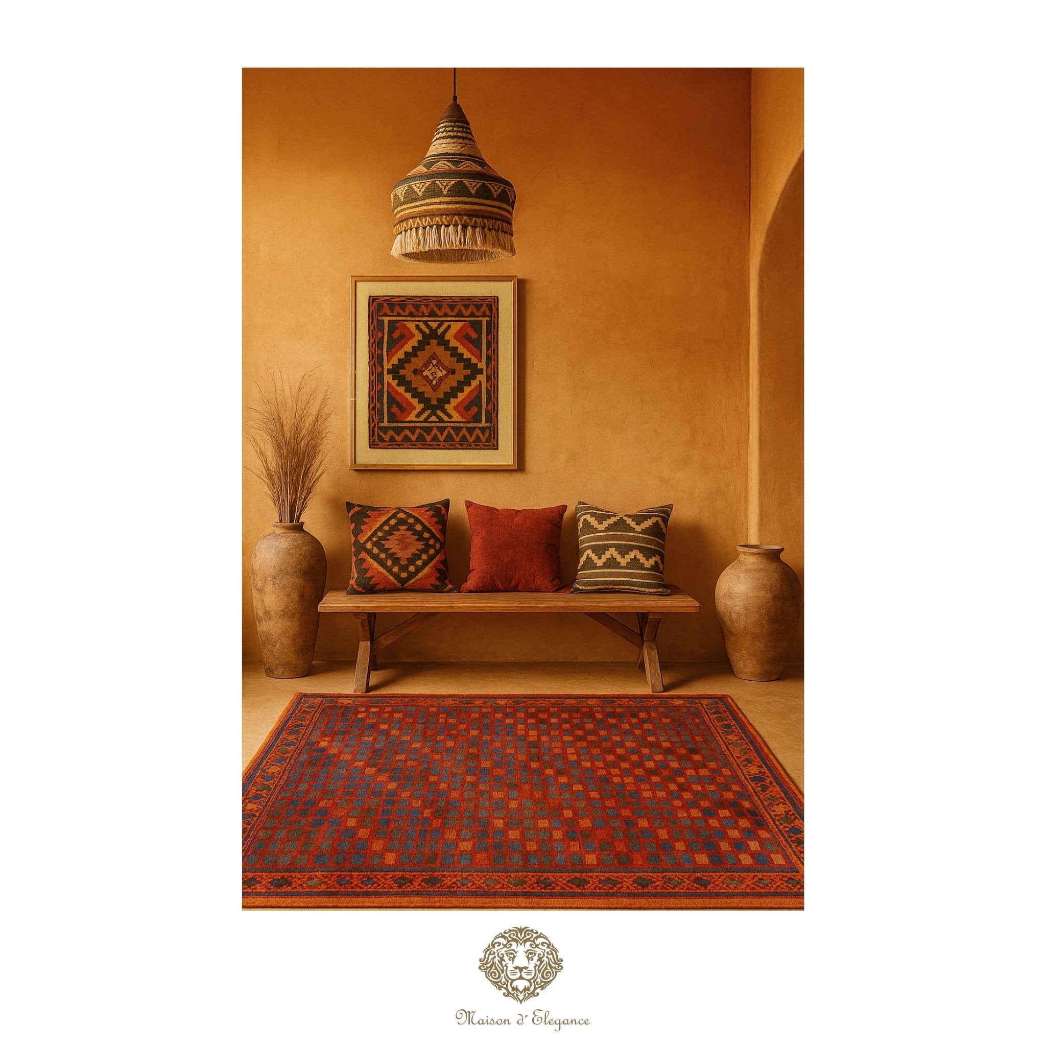 Tribal Hand-made Persian Wool Rugs- Geometric Design Natural Dyes