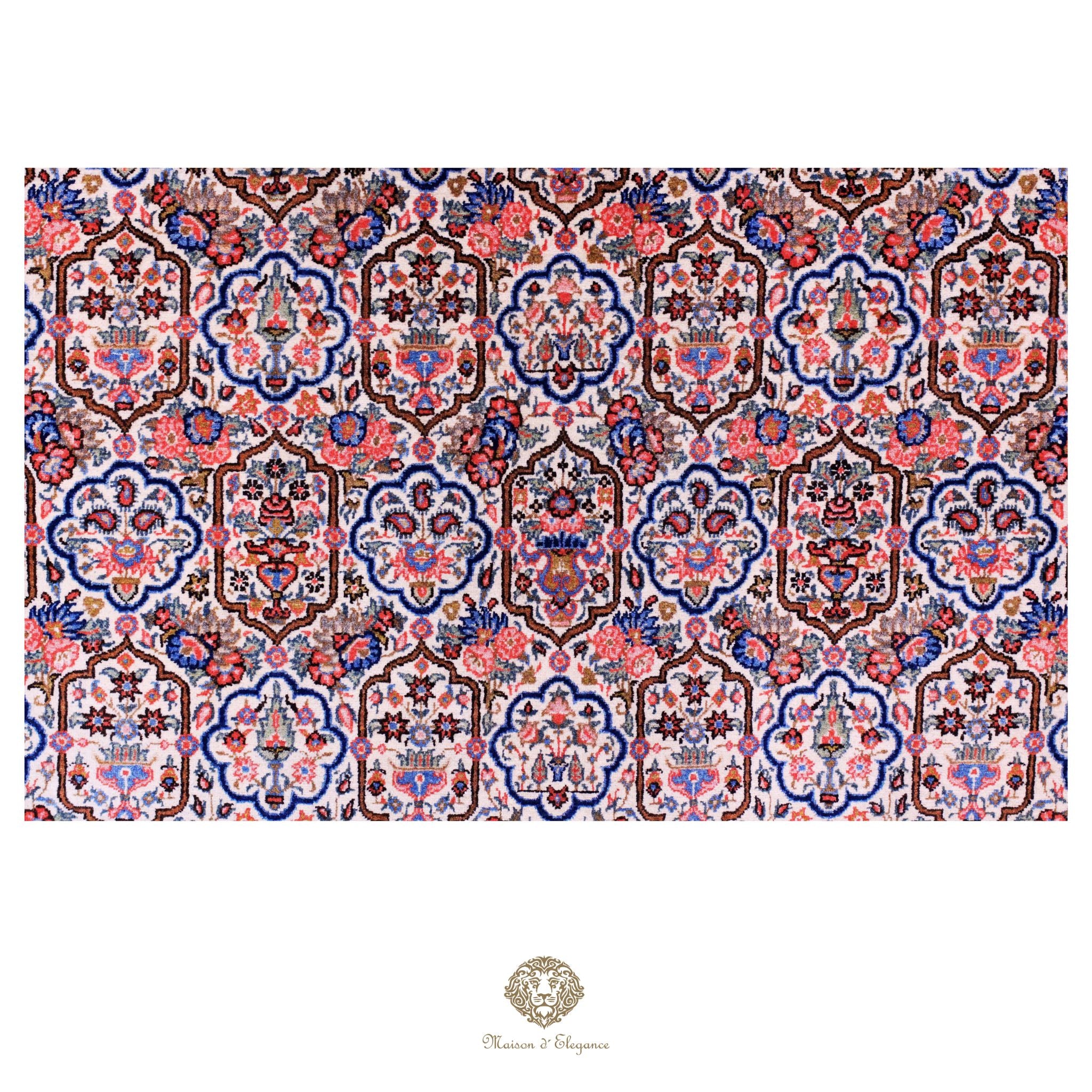 Alfombra persa antigua de lana Qum | Diseño floral integral 218 x 340 cm