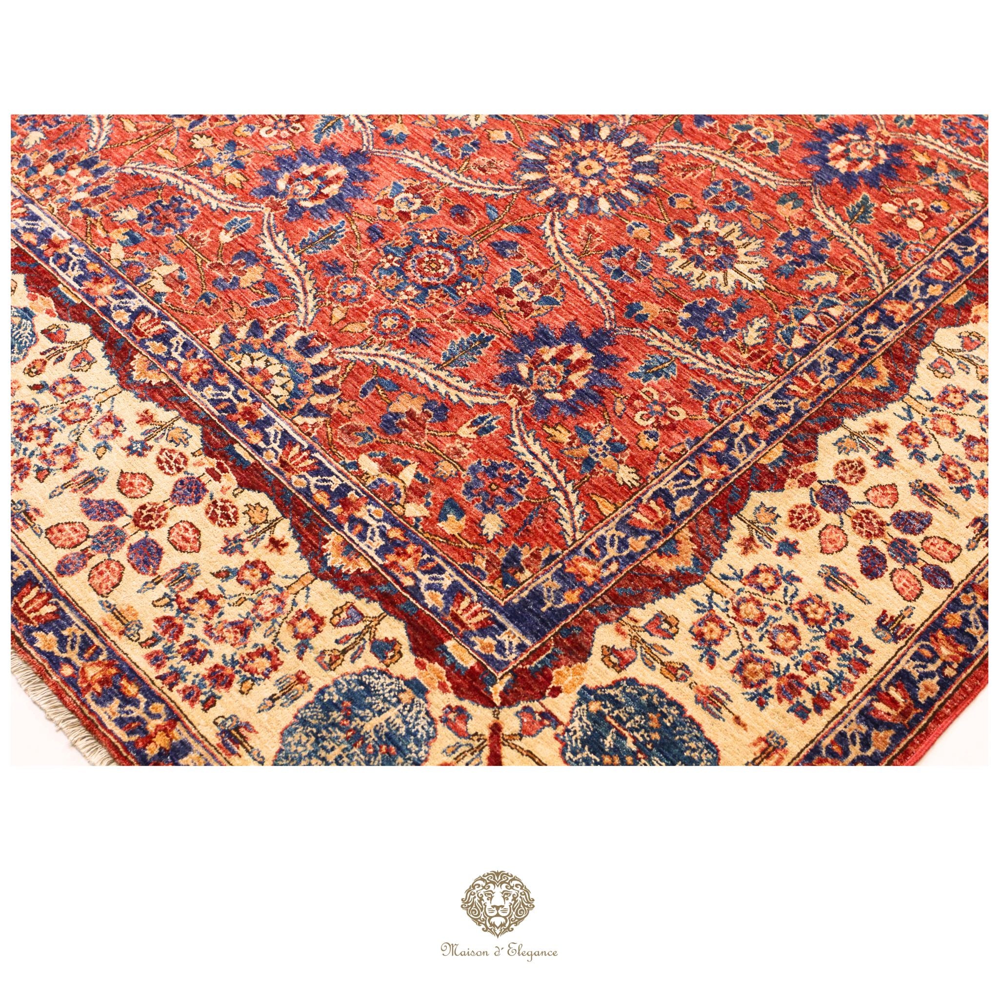 Alfombra Bidjar oriental de lana hecha a mano de lujo | Diseño floral integral sobre fondo burdeos 247x308 cm
