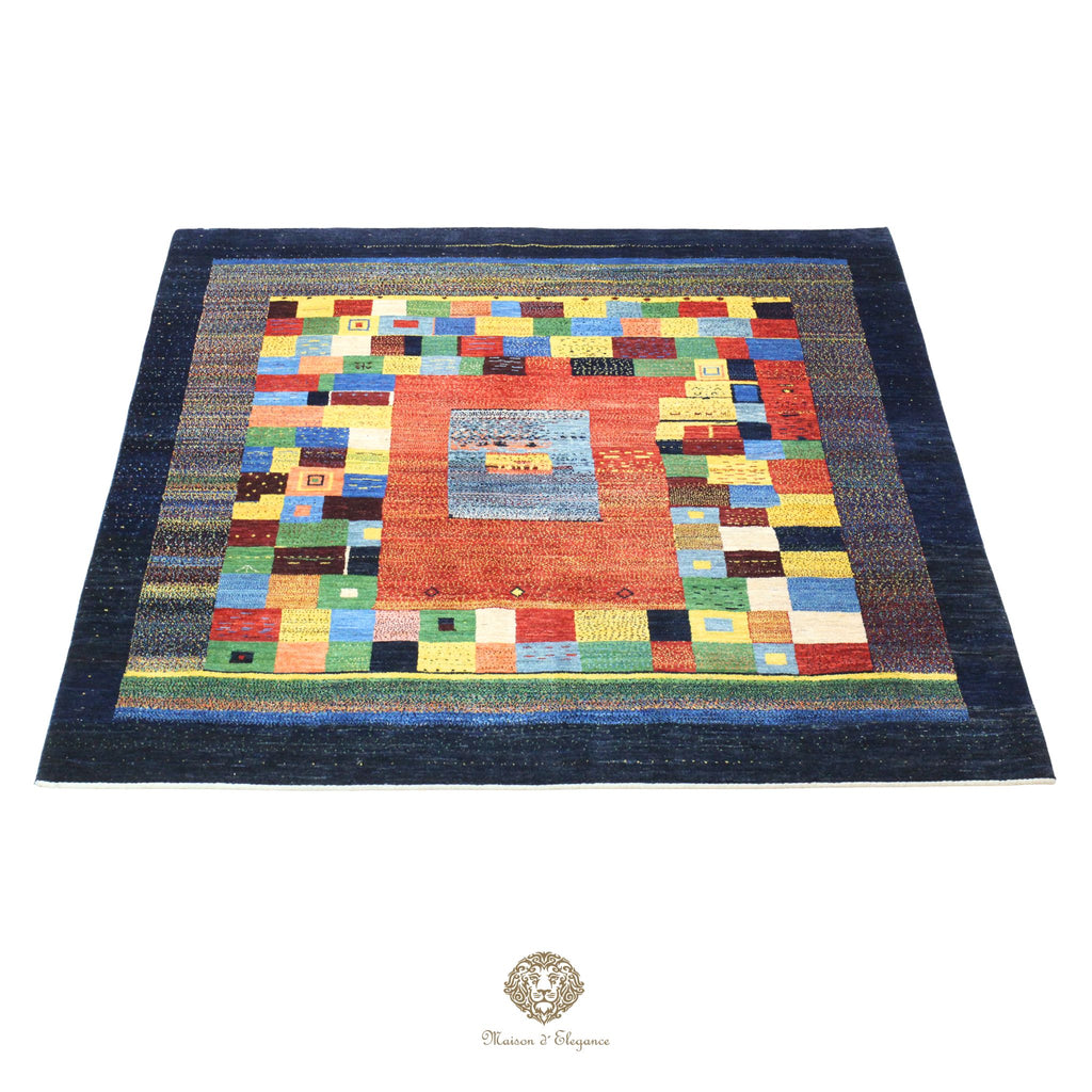 Alfombra persa Kashkuli colorida vistosa | Gabbeh de lana hecha a mano 196 x 201 cm