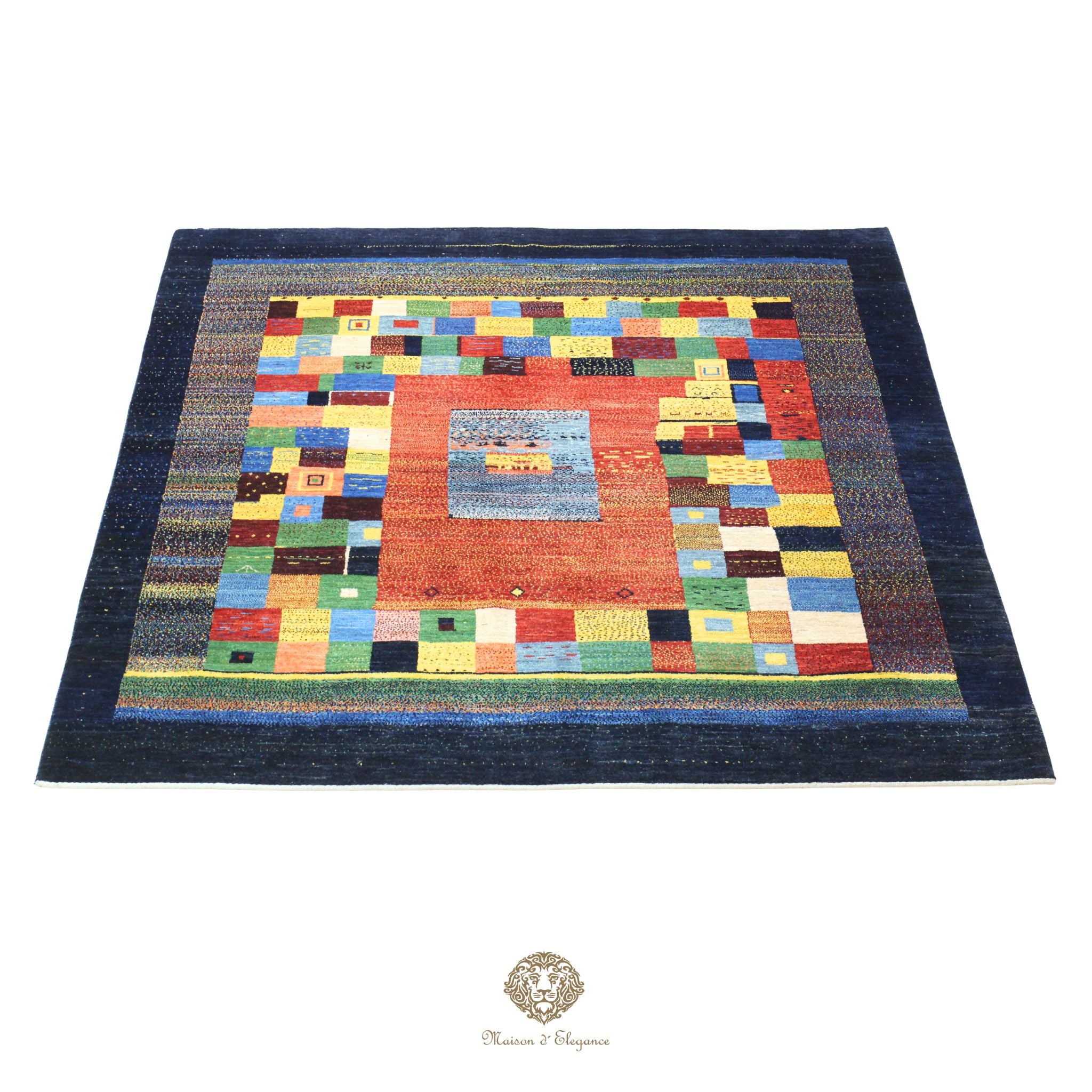 Alfombra persa Kashkuli colorida vistosa | Gabbeh de lana hecha a mano 196 x 201 cm