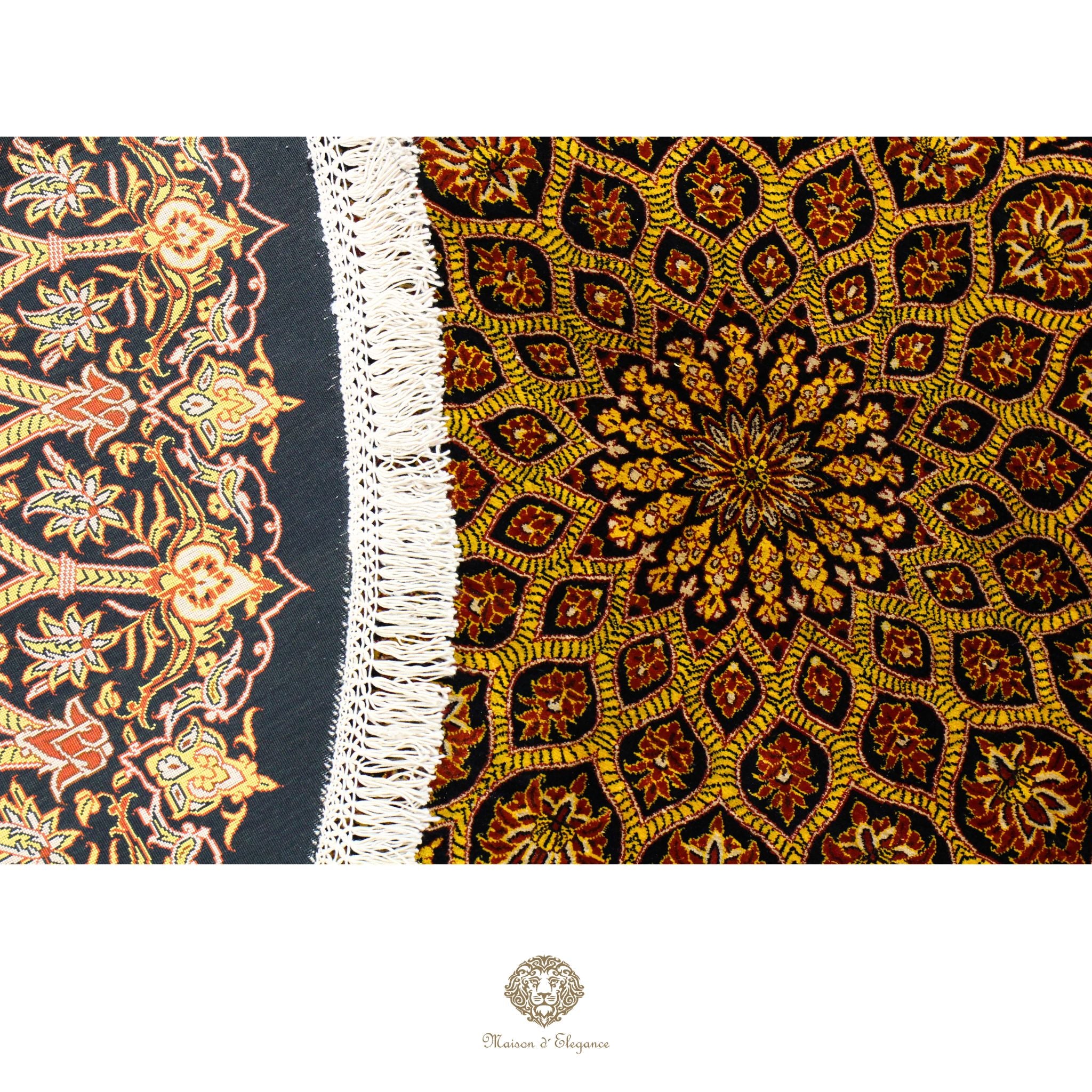 Alfombra persa redonda Qom superfina exclusiva, de seda pura, anudada a mano, teñida con tintes naturales, obra maestra de alta gama, firmada, 209 x 210 cm de diámetro.