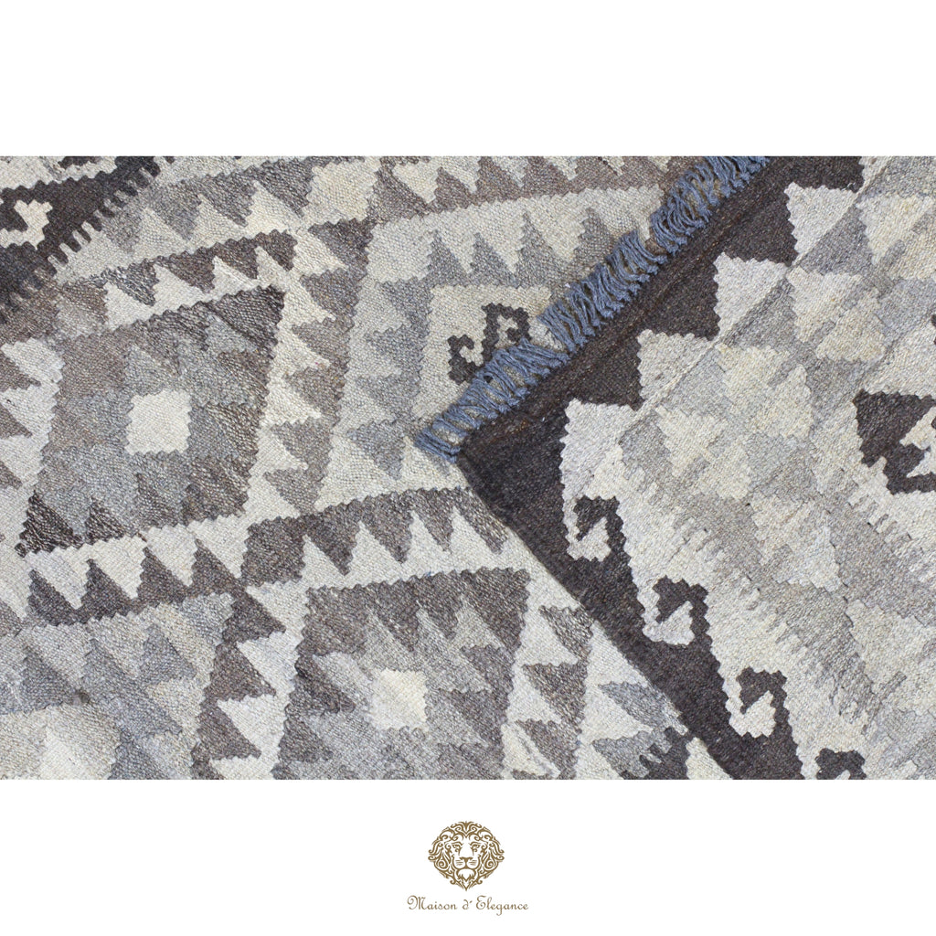 Alfombra Kilim Geométrico Transicional 1124x193cm Lana Pura Teñido Natural - Artesanal