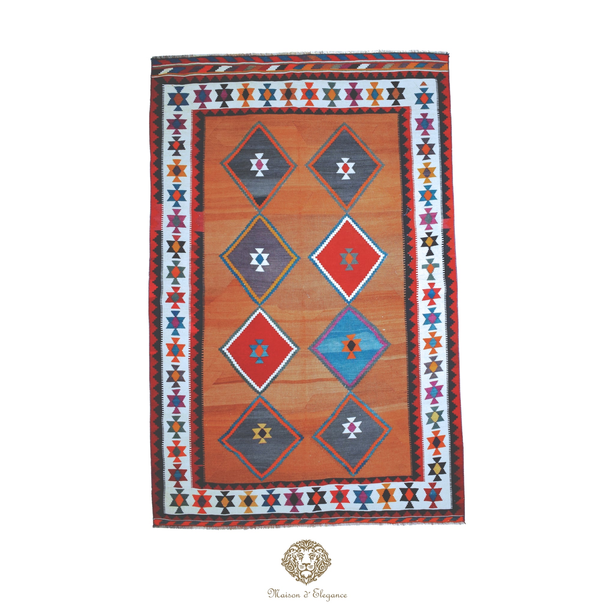 Decorative rug with geometric pattern on a white background
