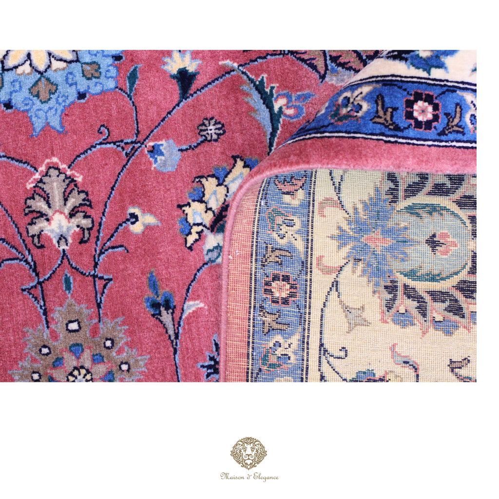 Alfombra persa Kashan | Diseño floral azul marino de lana