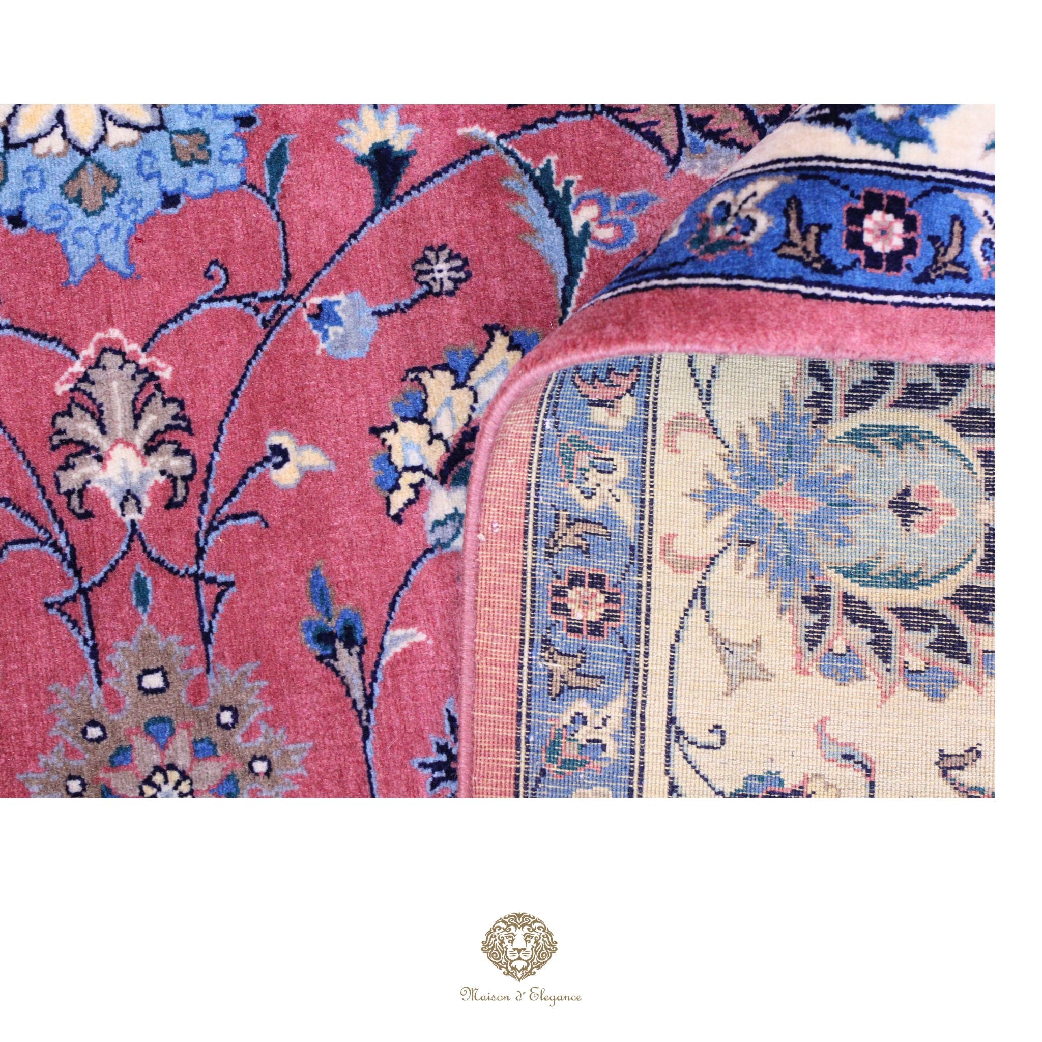 Alfombra persa Kashan | Diseño floral azul marino de lana
