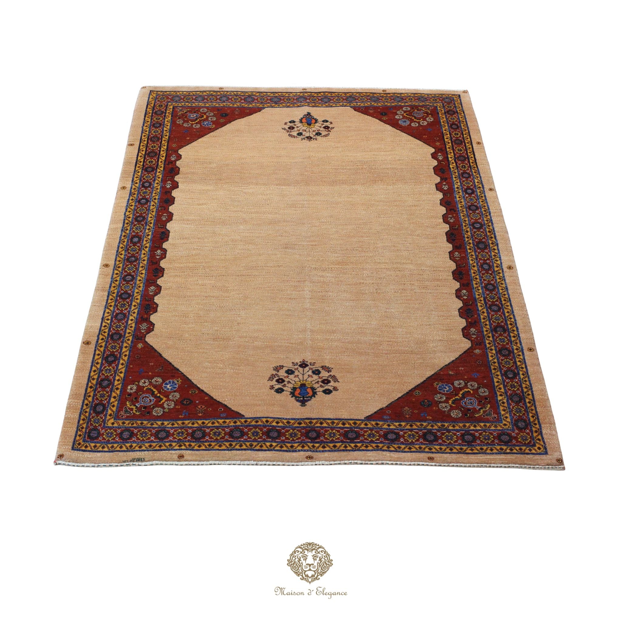 Alfombra persa Trible Fine Kashkuli con tintes naturales | Loribaft de lana hecha a mano 164 x 237 cm