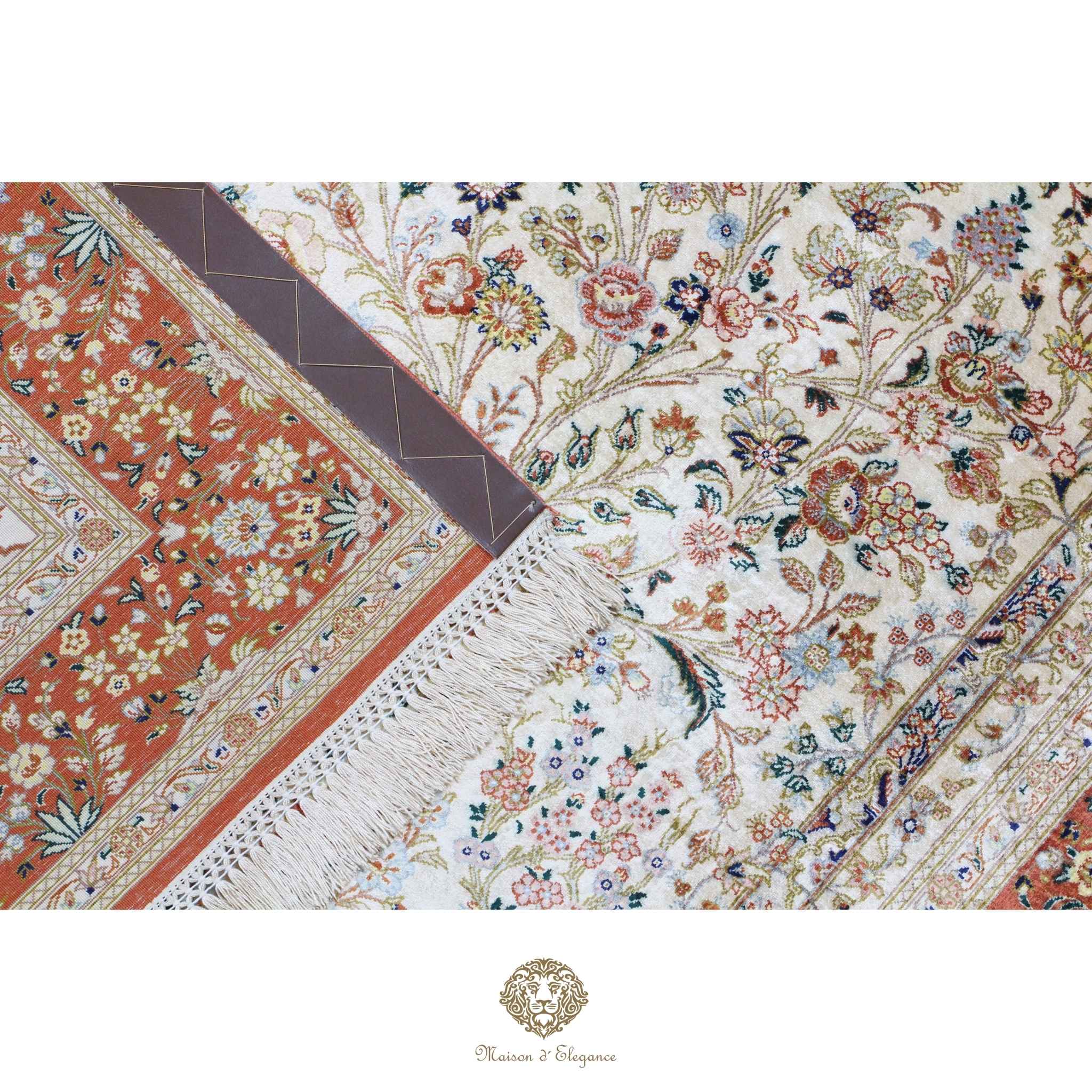 Alfombra persa exclusiva de seda pura - Obra maestra anudada a mano con tintes naturales, firmada, 101 x 155 cm, diseño de oración floral