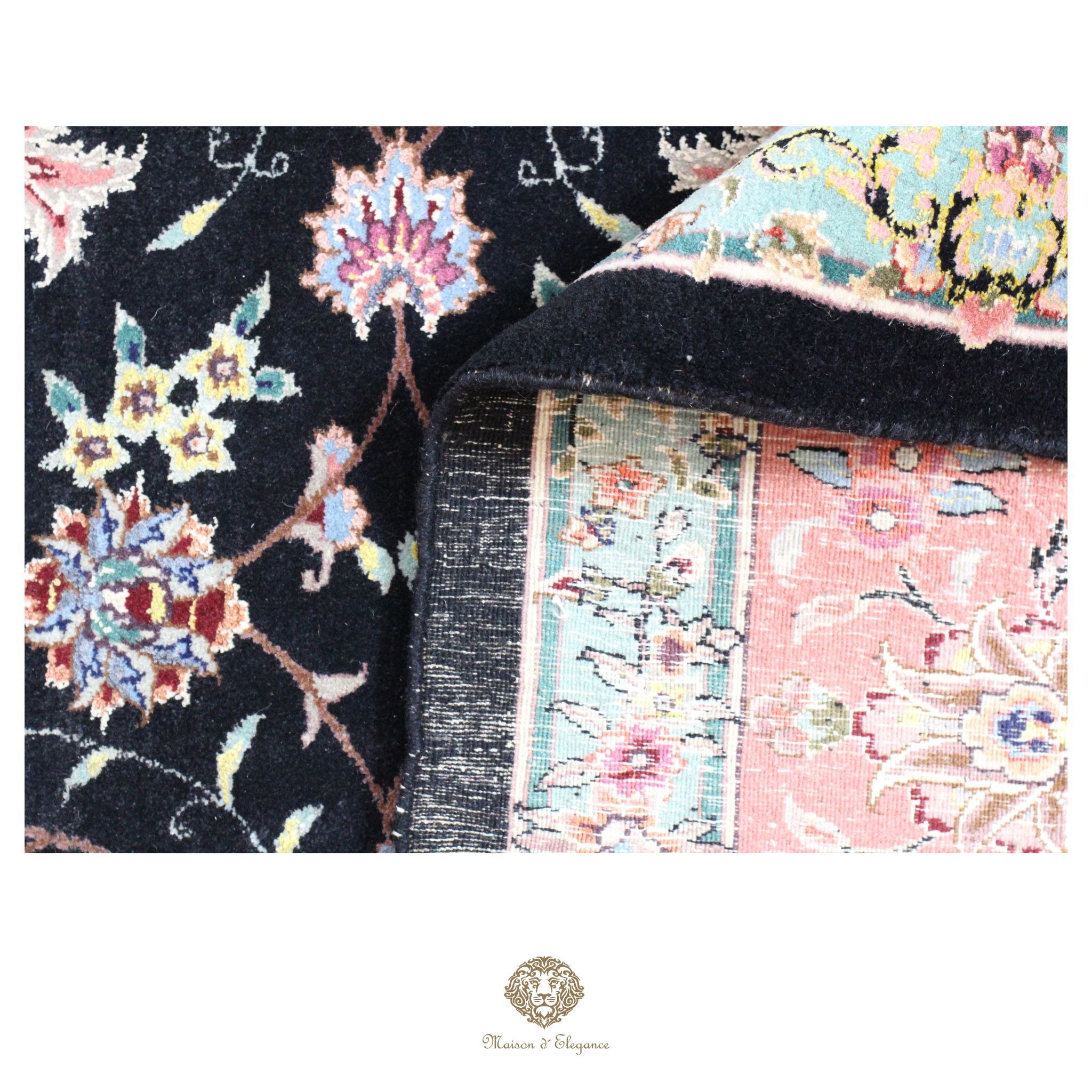 Alfombra de lana estilo Tabriz, superfina color negro marfil con diseño floral | Elegancia 243x330 cm