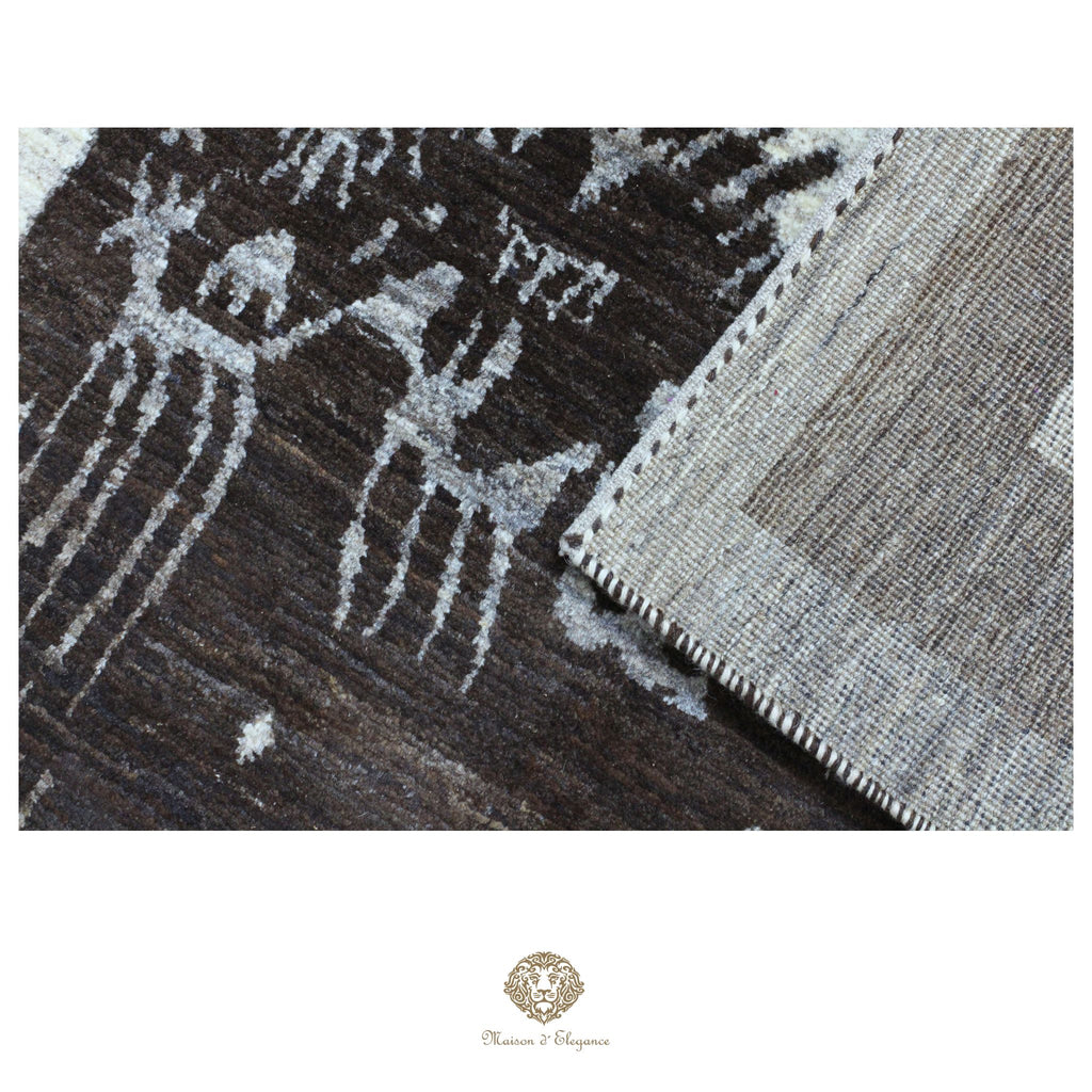 Alfombra persa Yalameh con diseño tribal de león, teñida con tintes naturales | Hecha a mano, 123 x 180 cm