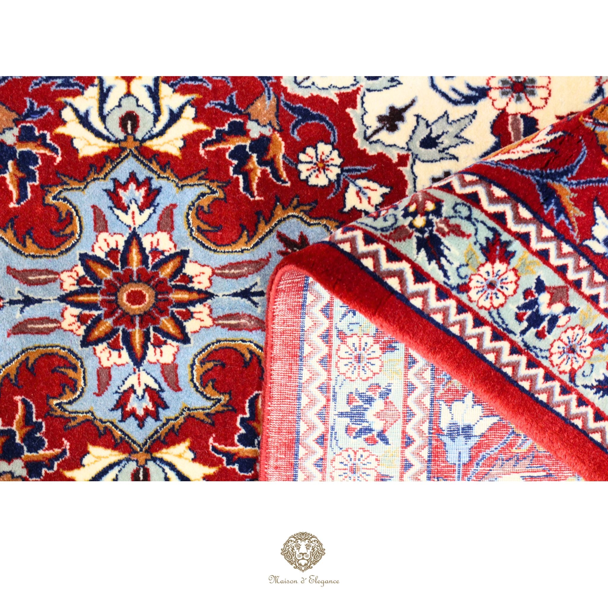 Alfombra fina exclusiva de estilo persa, lana y seda anudada a mano con tintes naturales | Diseño clásico de medallón, 200 x 330 cm