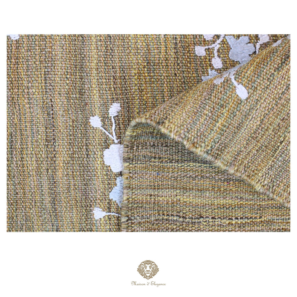Kilim única moderna Tejido a Mano | Alfombra Plana de Lana y Seda con Tintes Naturales 215x278 cm