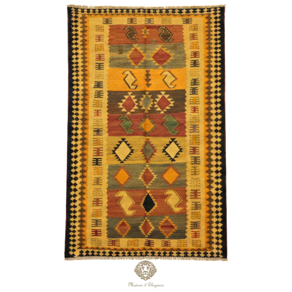Decorative rug with geometric pattern on a white background