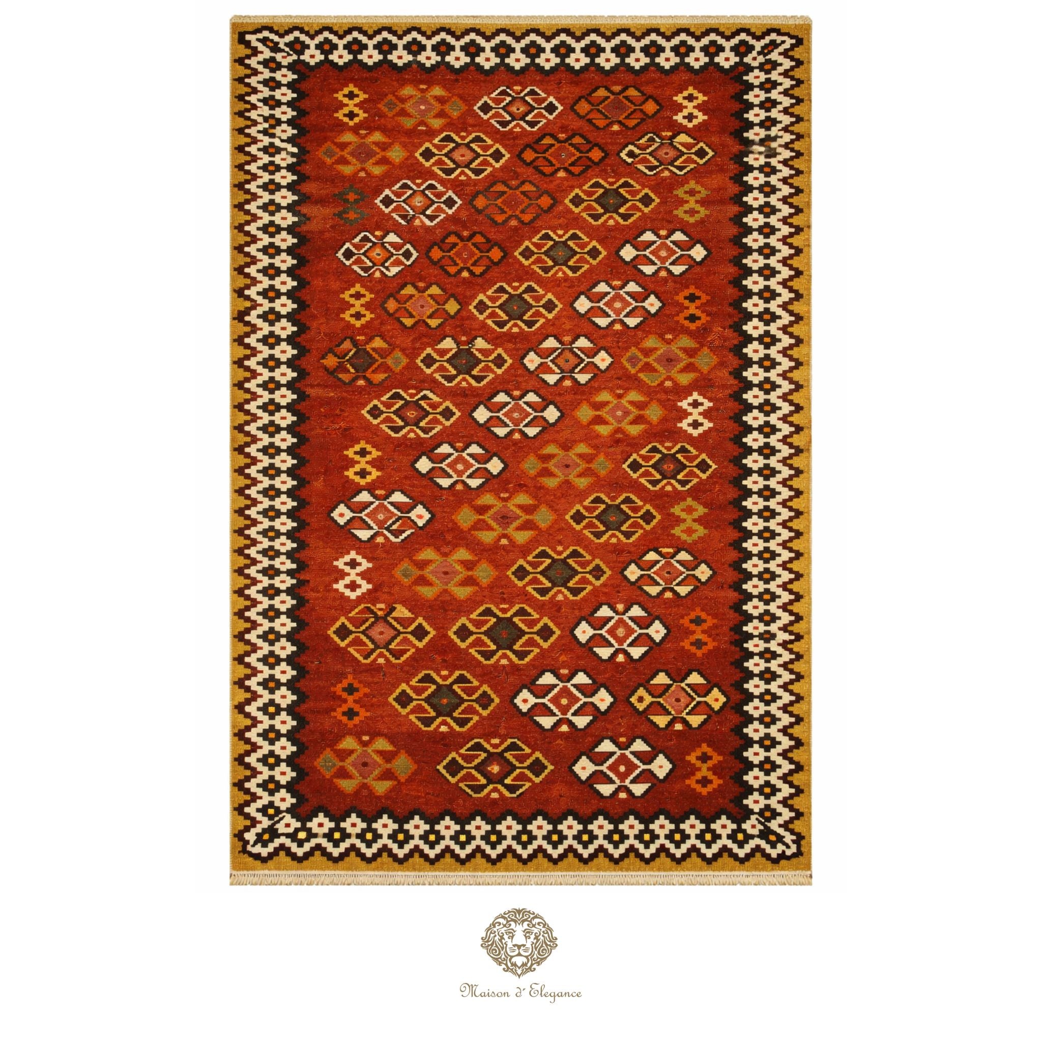 Decorative rug with geometric pattern on a white background