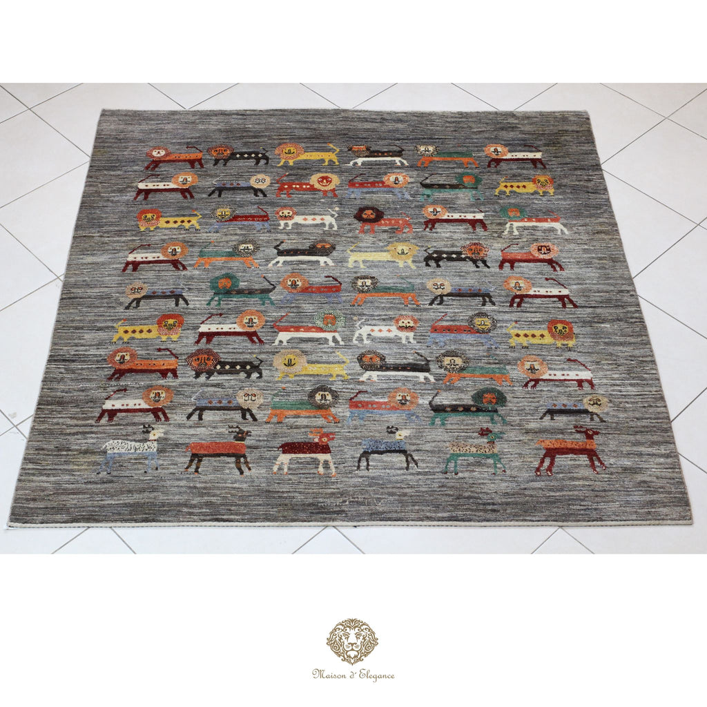 Alfombra persa Kashkuli colorido tribal naturale color | Gabbeh de lana hecha a mano 192 x 193 cm