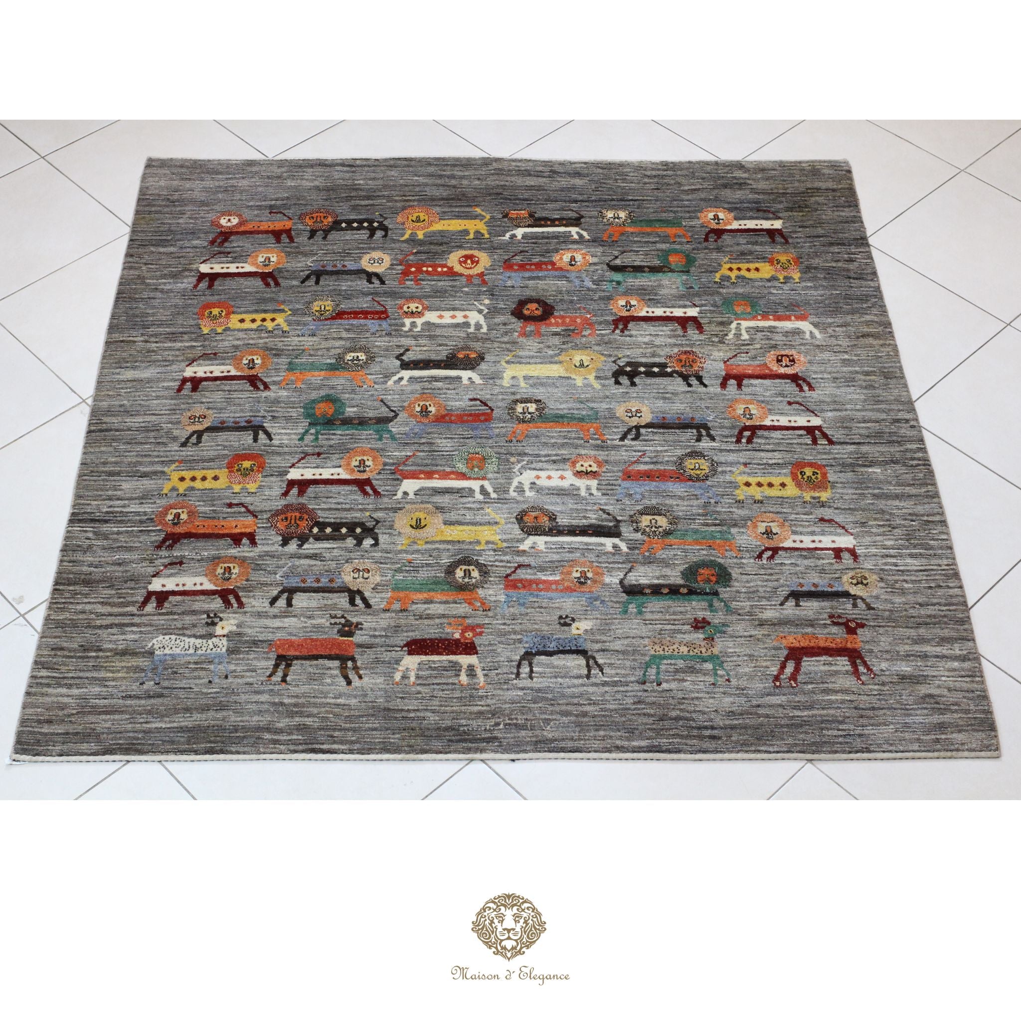 Alfombra persa Kashkuli colorido tribal naturale color | Gabbeh de lana hecha a mano 192 x 193 cm