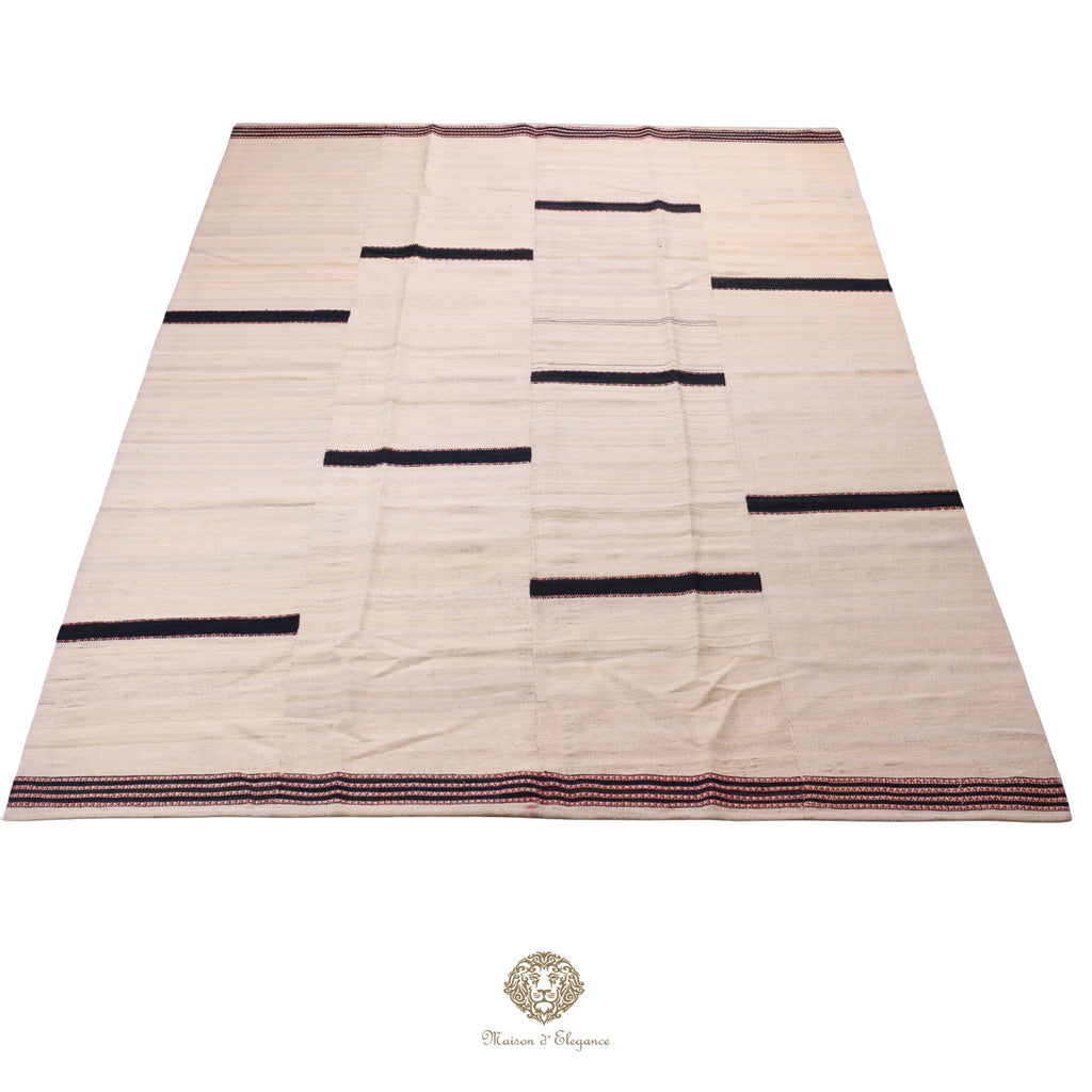 Alfombra persa Kia Sar Kilim hecha a mano de lana, colorida blanca | Kilim de diseño Maison moderne 202 x 309 cm