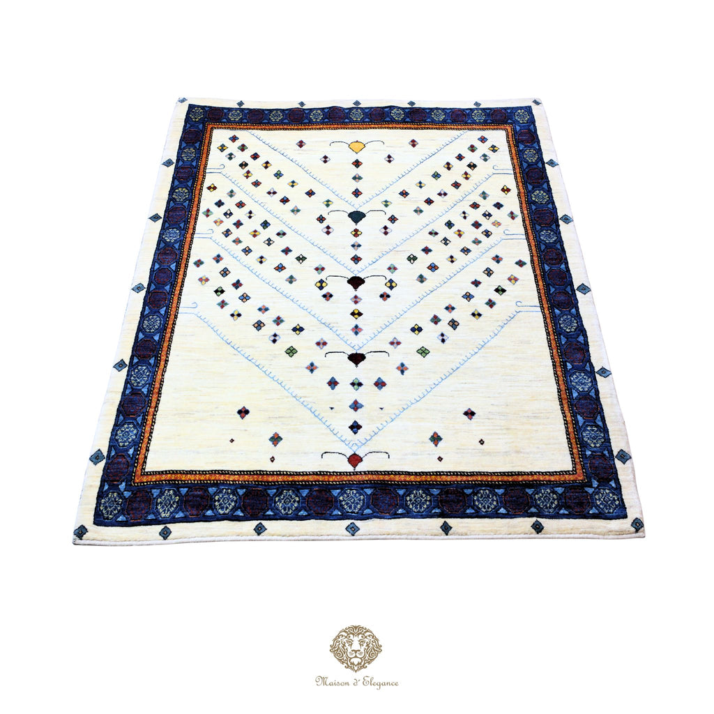 Alfombra persa Trible Fine Kashkuli con tintes naturales | Loribaft de lana hecha a mano 158 x 220 cm