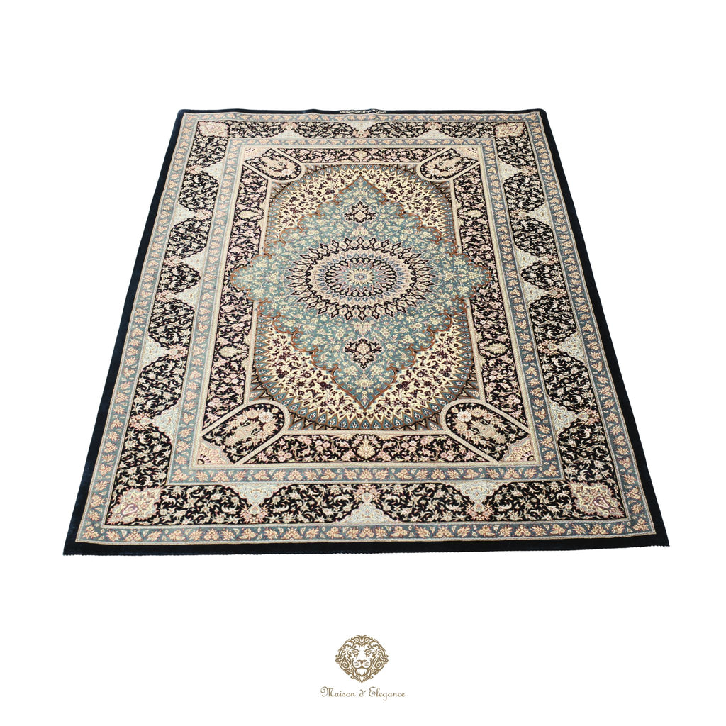 Alfombra persa exclusiva de seda pura, anudada a mano, teñida de forma natural, obra maestra de alta gama, firmada, 103 x 160 cm