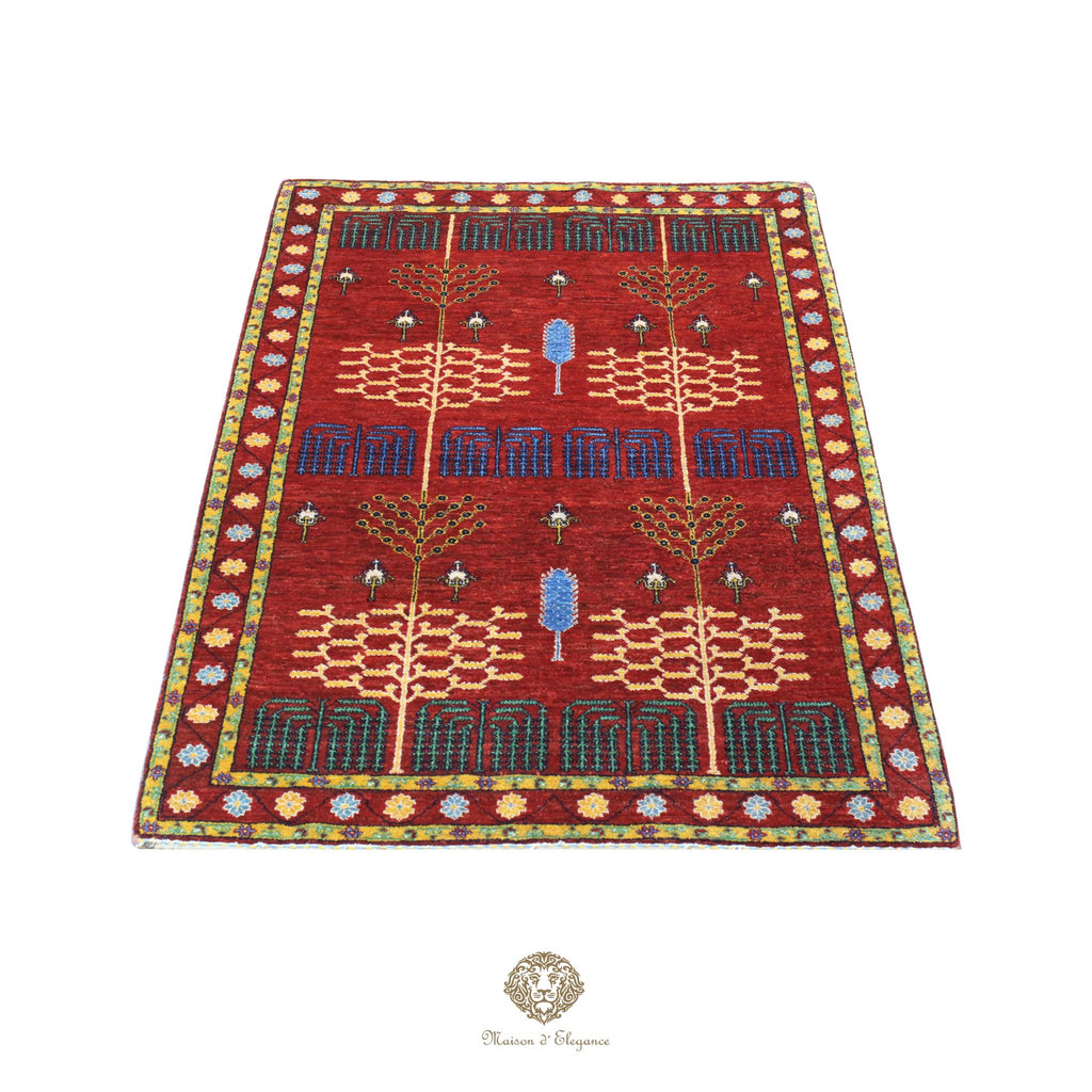 Alfombra persa Trible Fine Kashkuli con tintes naturales | Loribaft de lana hecha a mano 119 x 177 cm