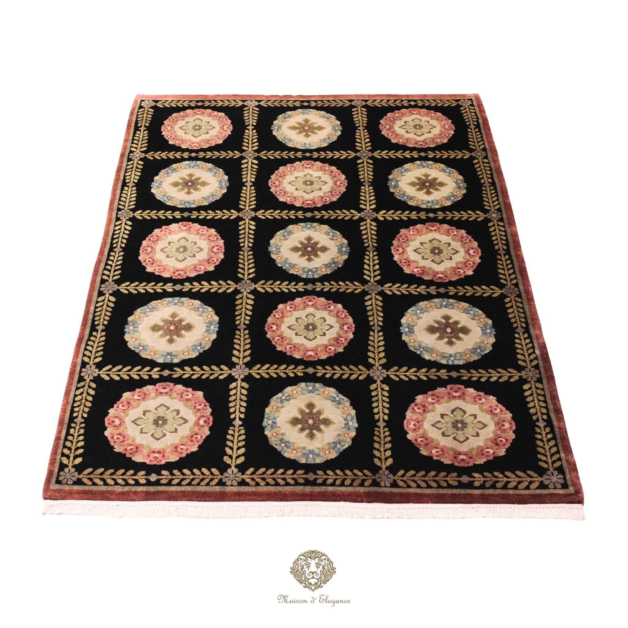 Alfombra nepalí, fina alfombra oriental. Diseño Art nouveau en tonos negros | Lana 187 x 285 cm