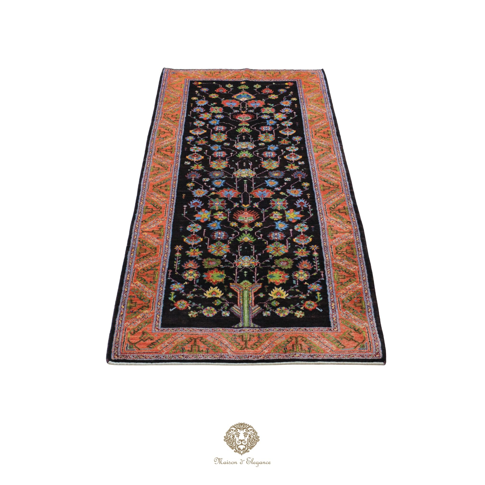 Alfombra persa exclusiva Kashkuli con diseño floral y tintes naturales | Lana Loribaft hecha a mano, 124 x 290 cm