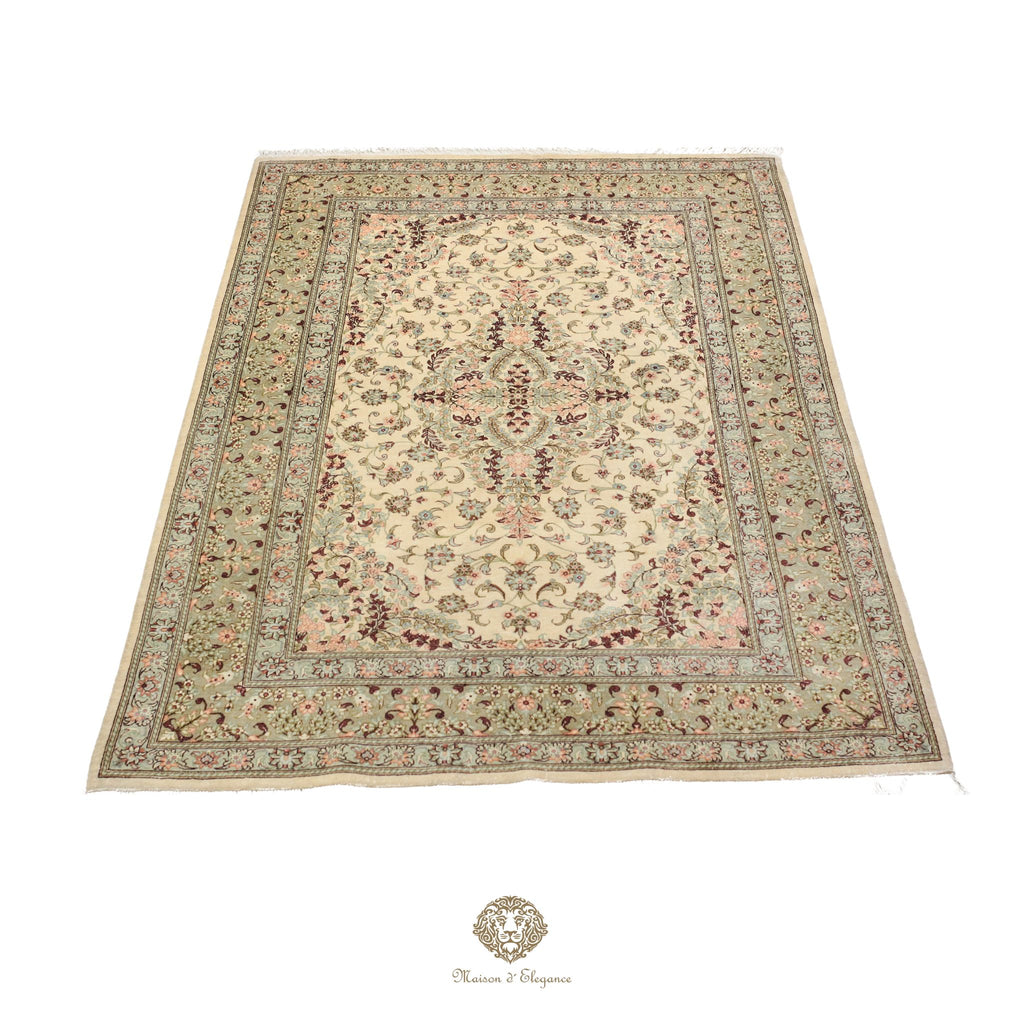 Alfombra persa exclusiva de seda pura, anudada a mano, teñida de forma natural, obra maestra de alta gama, firmada, 99 x 155 cm