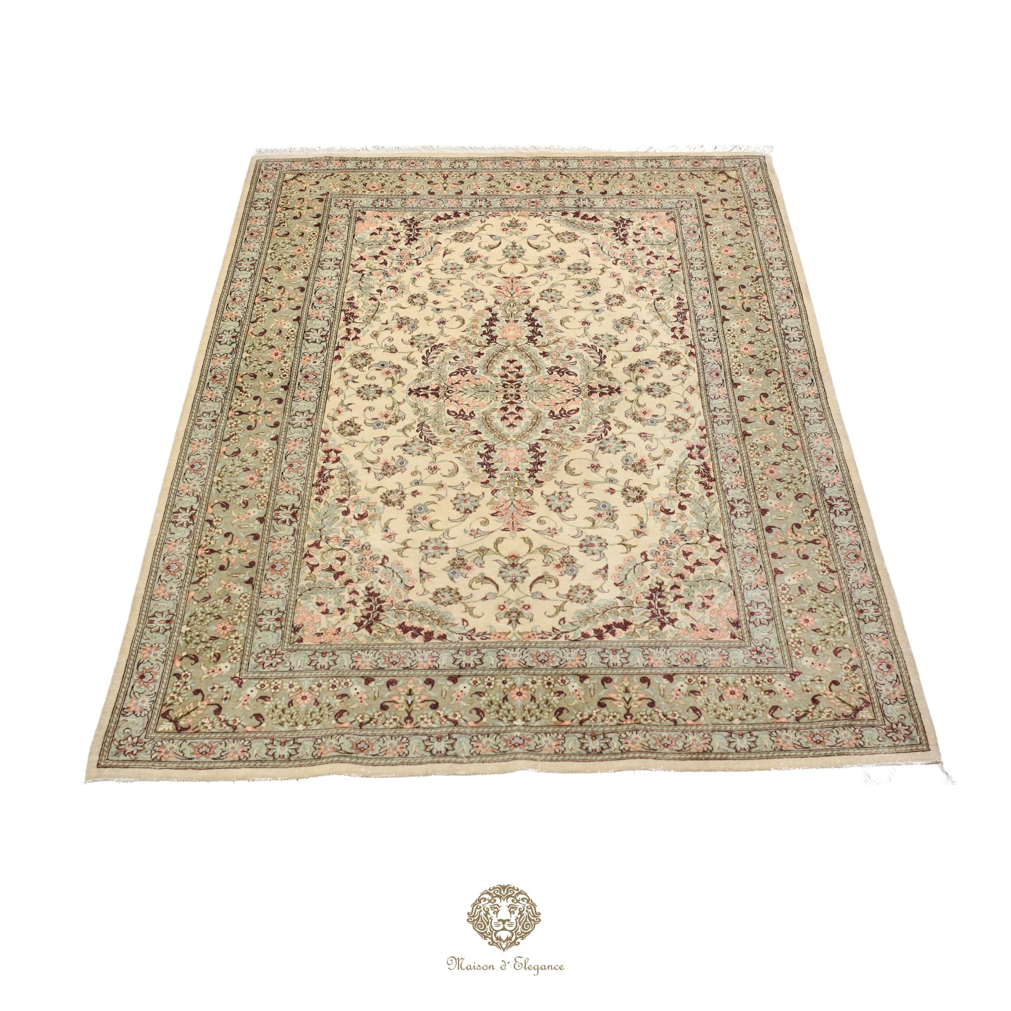 Alfombra persa exclusiva de seda pura, anudada a mano, teñida de forma natural, obra maestra de alta gama, firmada, 99 x 155 cm