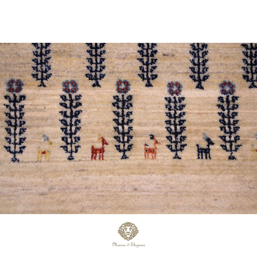 Textile with floral and deer pattern on a beige background