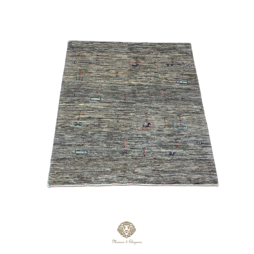 Alfombra persa Kashkuli gris tribal naturale color | Gabbeh de lana hecha a mano 85 x 117 cm