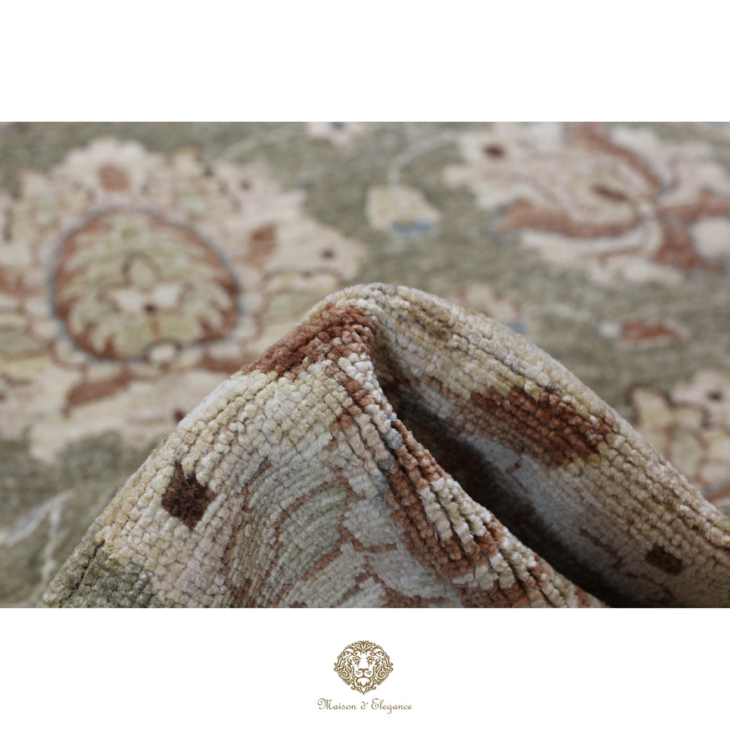 Alfombra Persa Redonda Kashan Anudada a Mano | Lana Verde con Diseño Floral 200x200 cm diametro