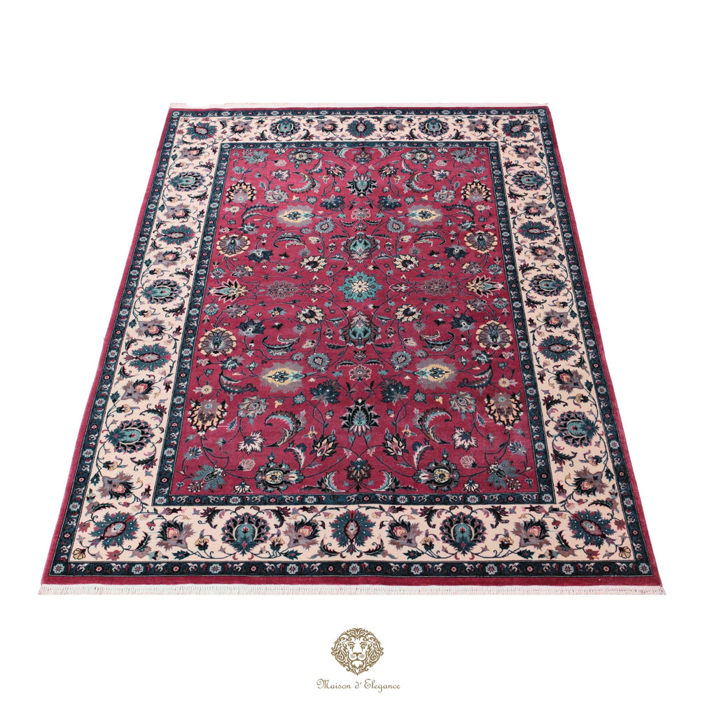 Alfombra persa Kashan | Diseño floral azul marino de lana