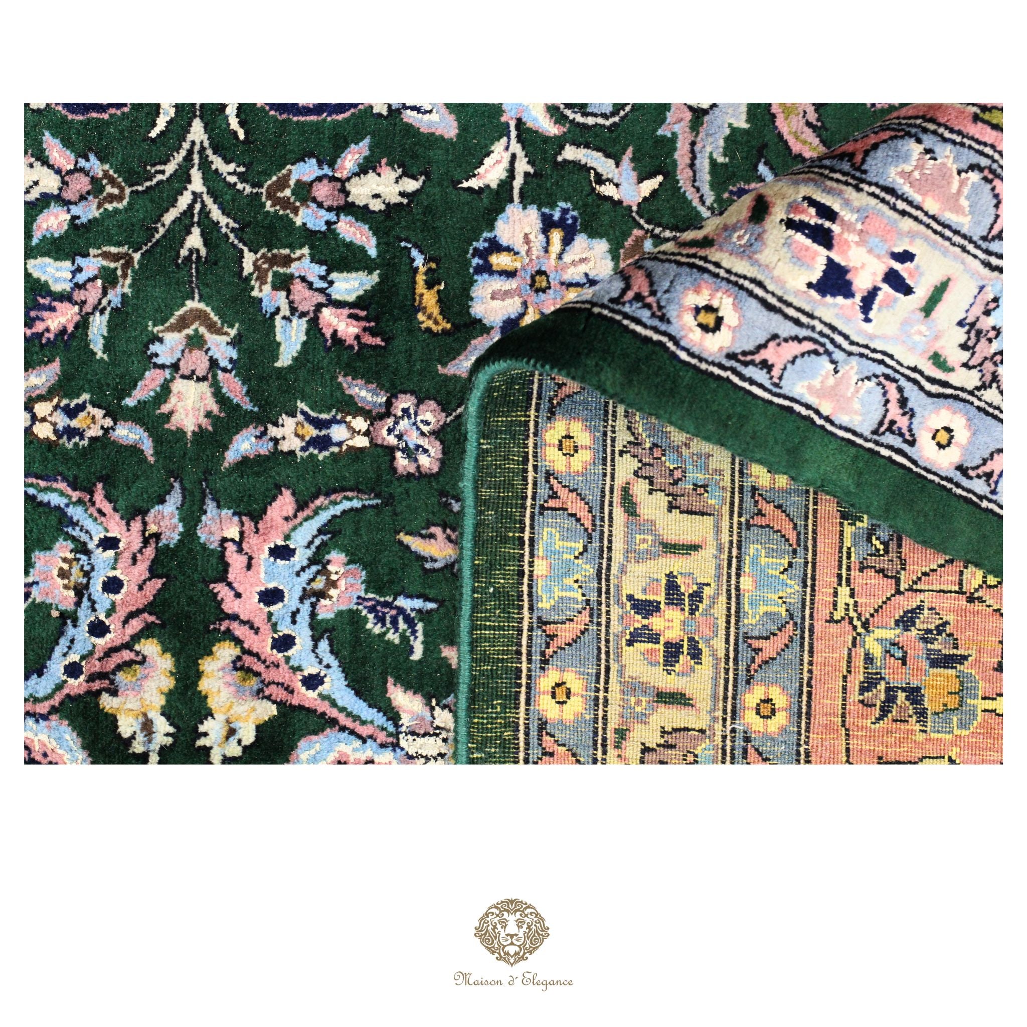 Alfombra de lana estilo Tabriz, superfina color verde marfil con diseño floral | Elegancia 280x390 cm
