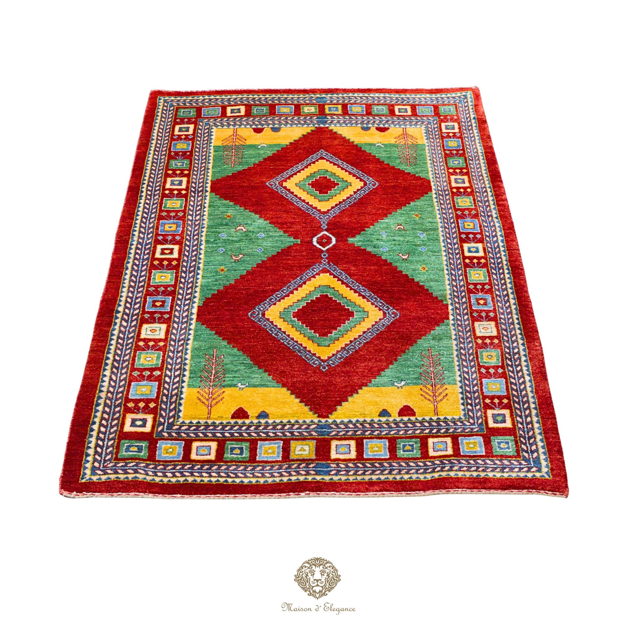 Alfombra persa Kashkuli colorida naturale | Gabbeh de lana hecha a mano 124 x 183 cm