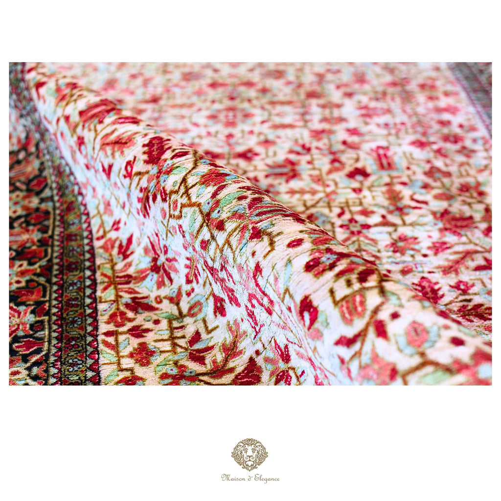 Alfombra persa tipo pasillo de seda pura superfina, anudada a mano, tintes naturales, | obra maestra, firmada, 89 x 350 cm